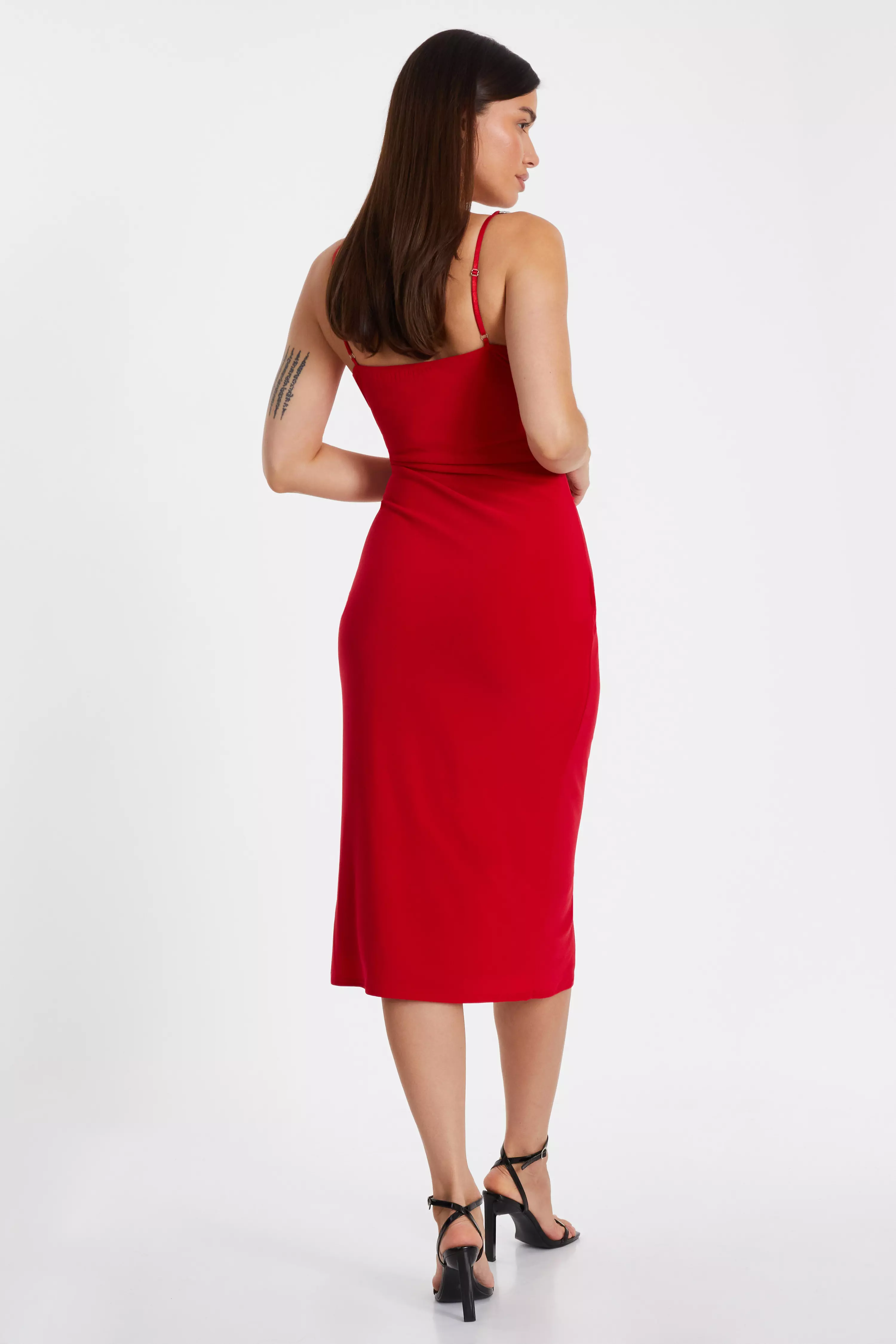 Red Diamante Strap Midi Dress