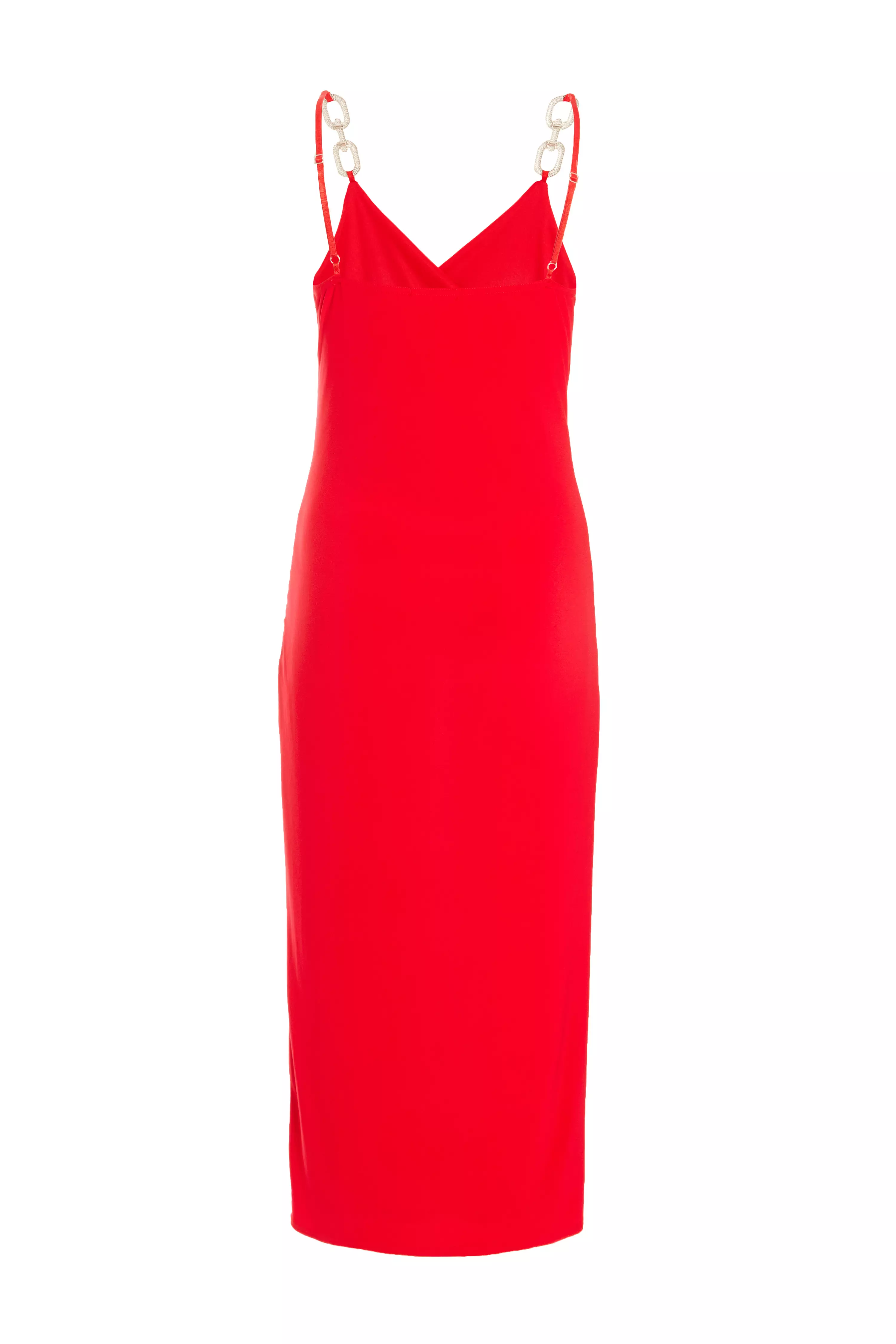 Red Diamante Strap Midi Dress