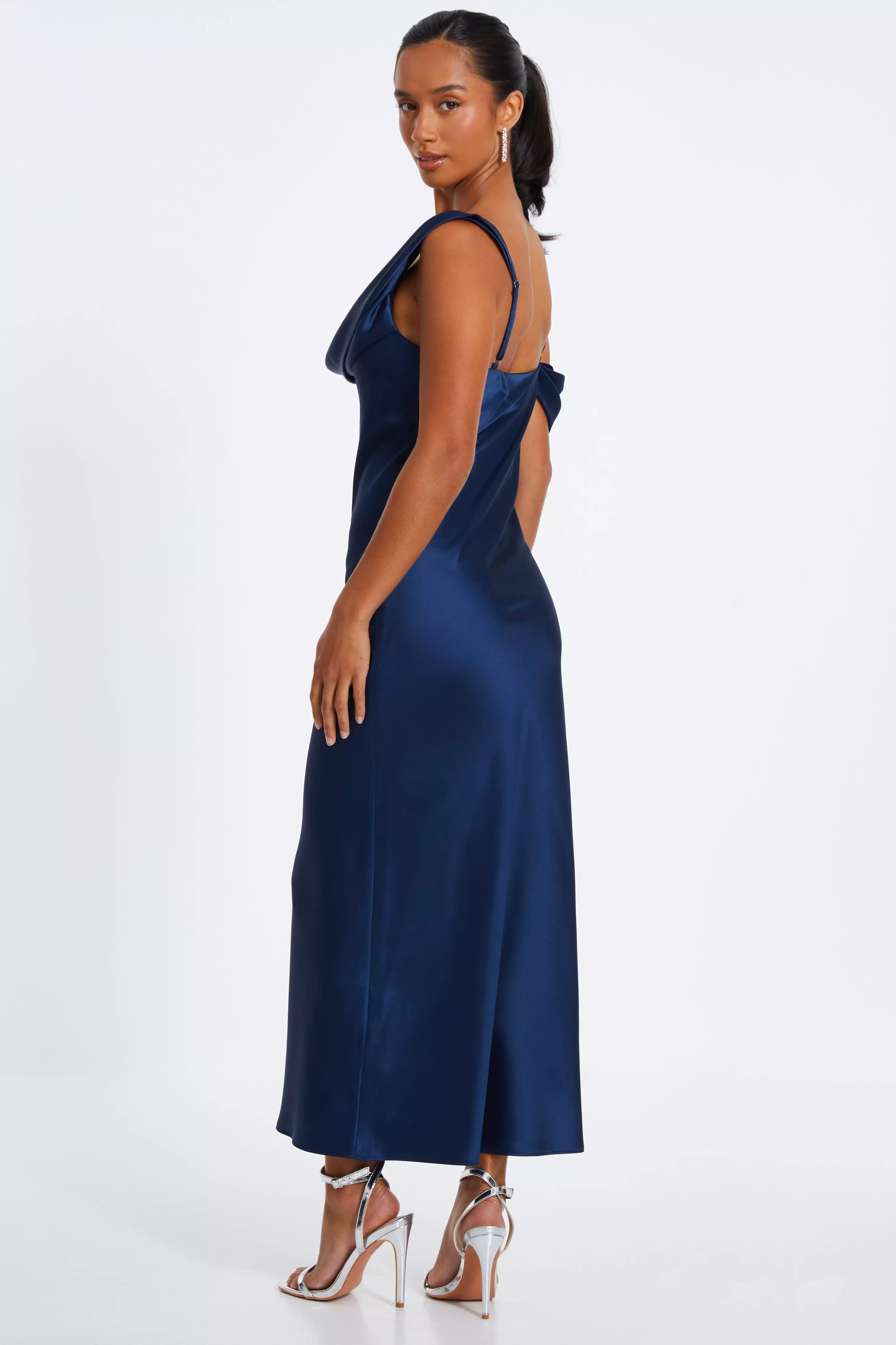 Petite Navy Satin Drop Shoulder Maxi Dress