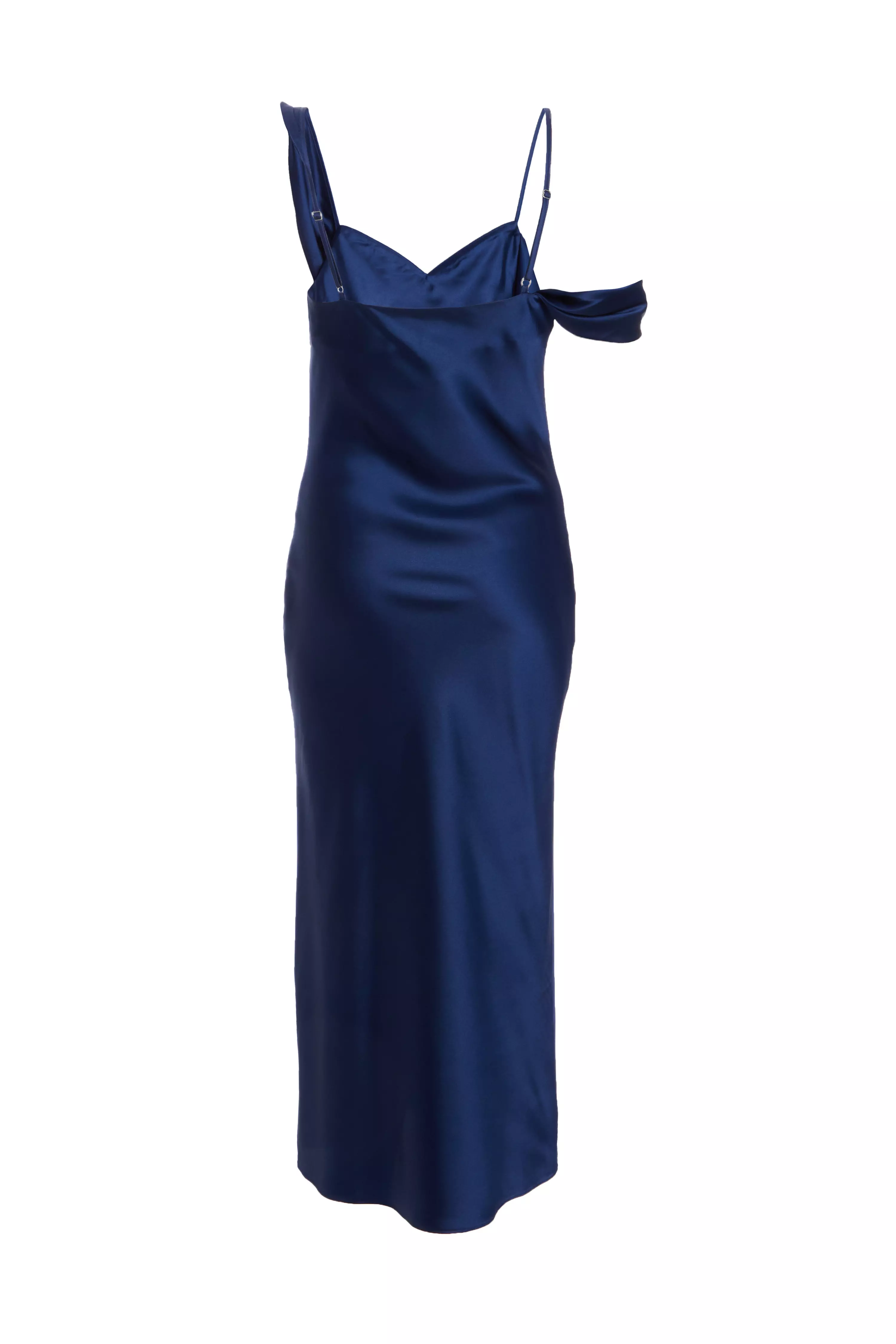 Petite Navy Satin Drop Shoulder Maxi Dress