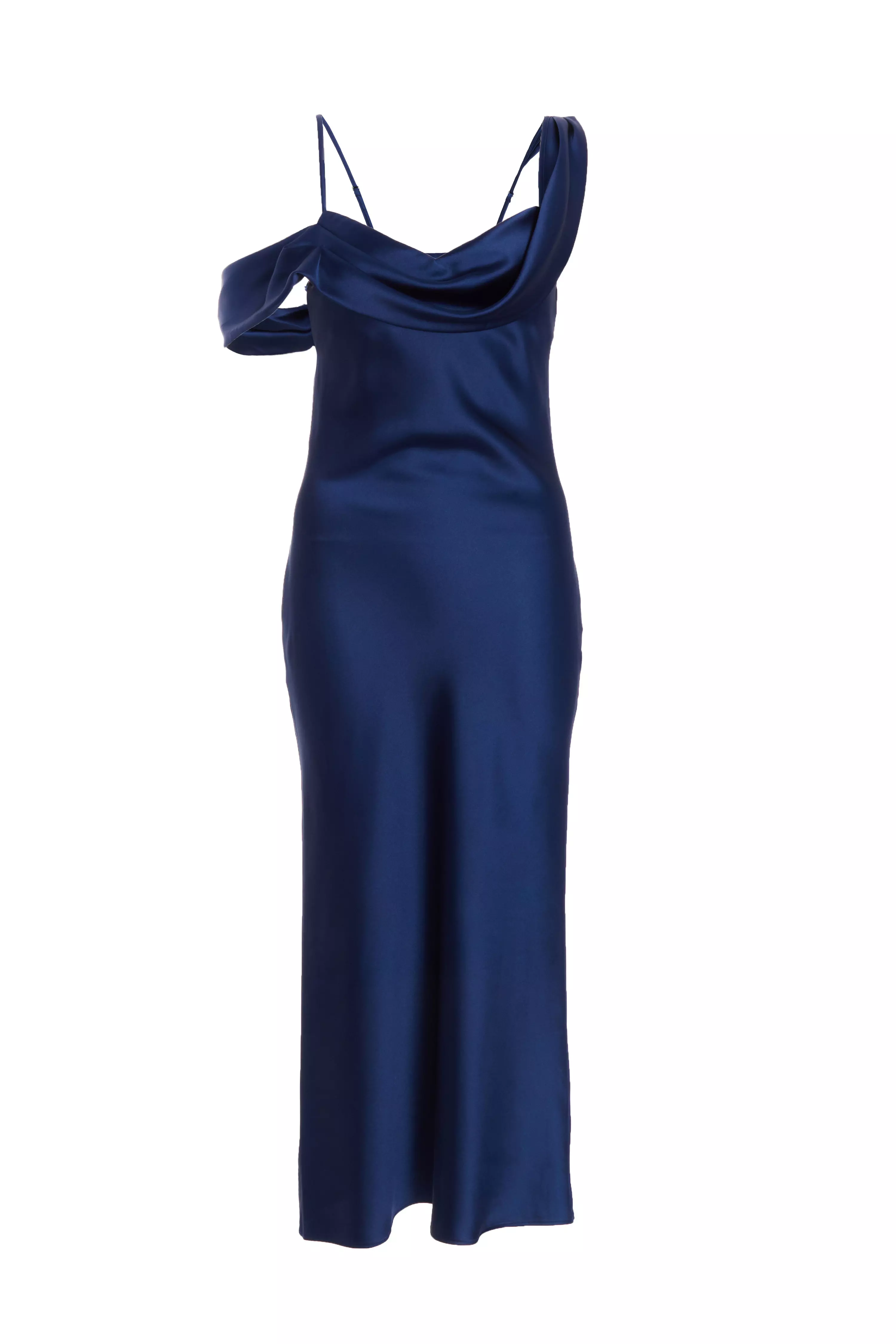 Petite Navy Satin Drop Shoulder Maxi Dress