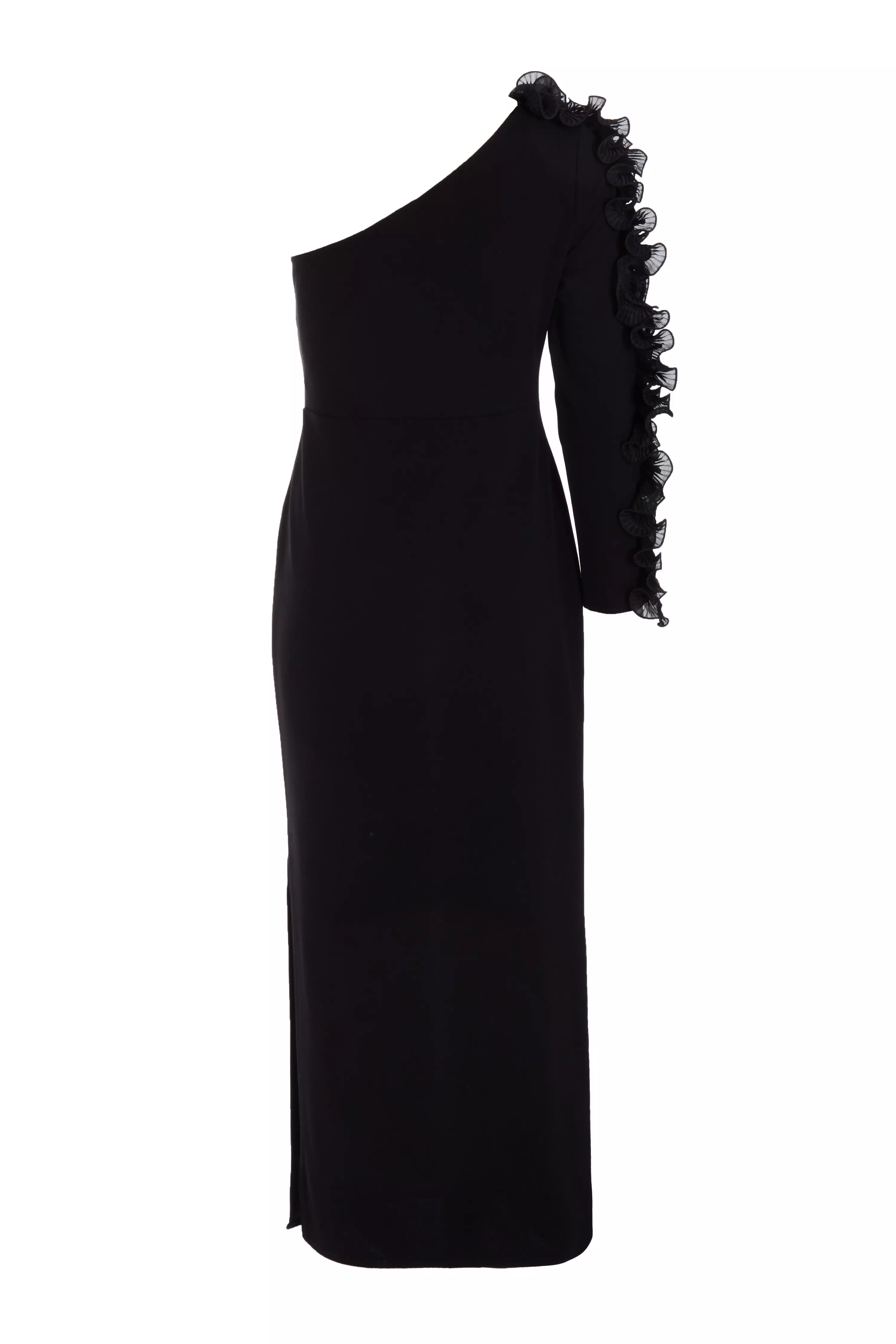  Petite Black Frill One Shoulder Maxi Dress