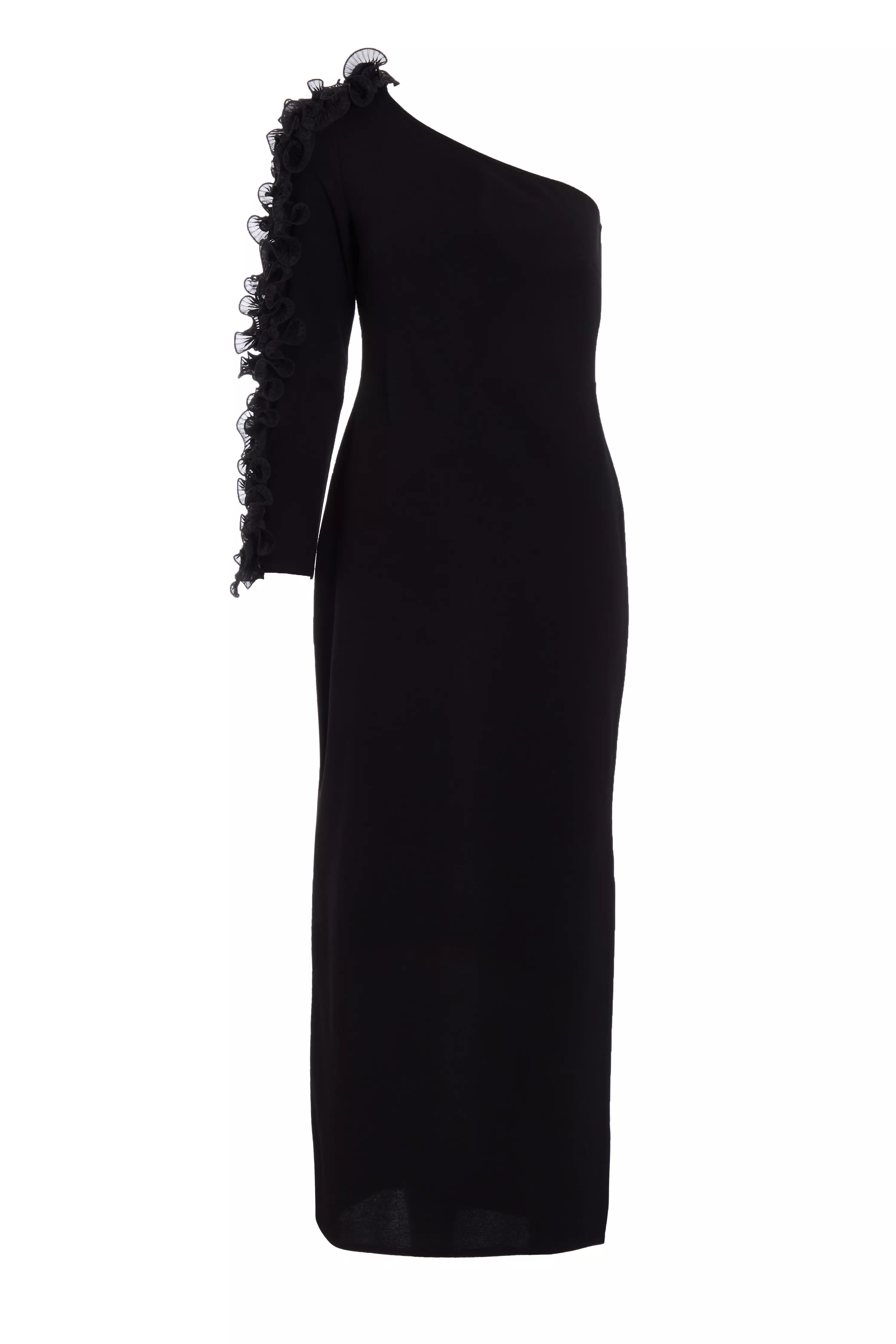  Petite Black Frill One Shoulder Maxi Dress