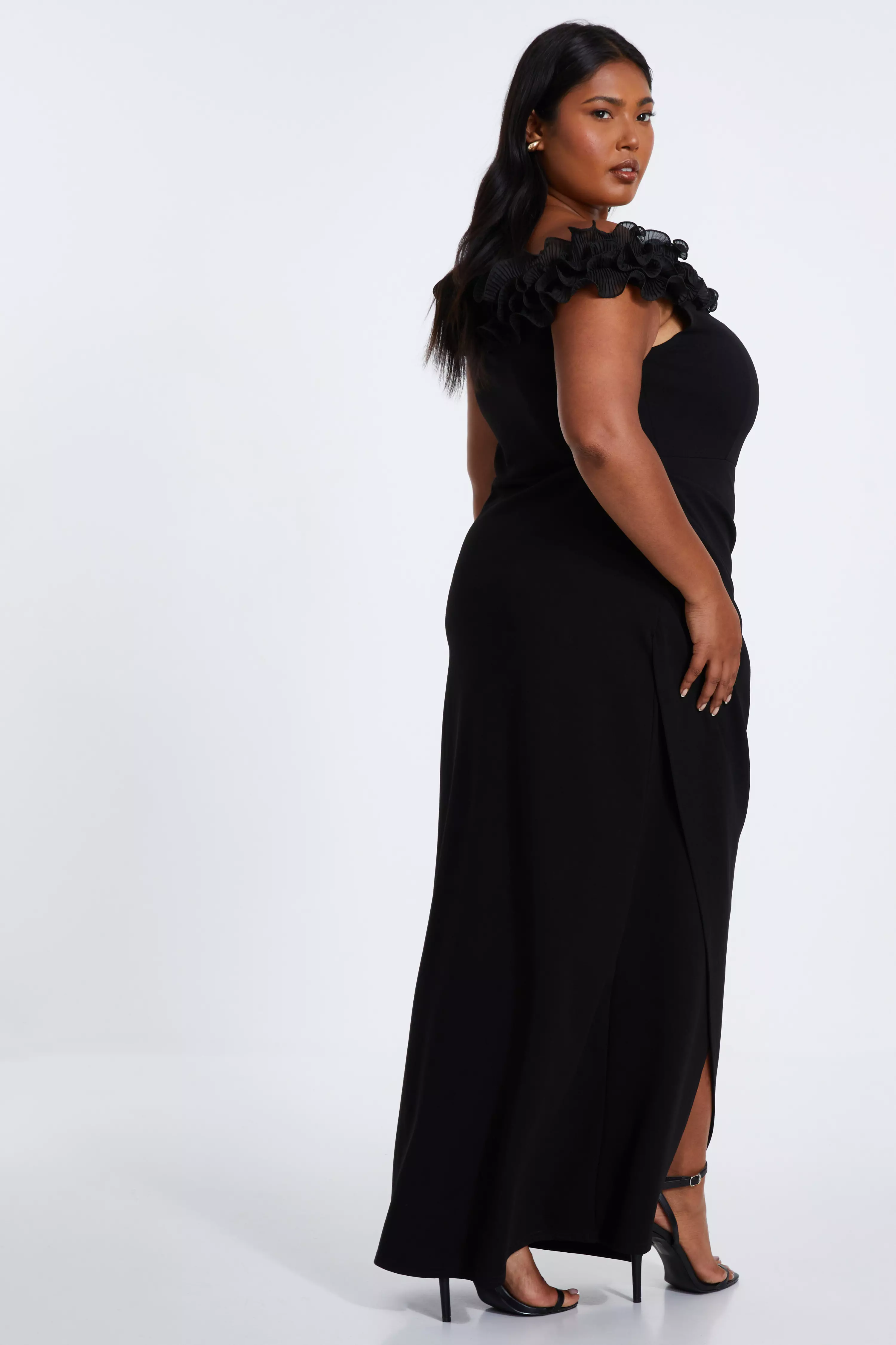 Curve Black Ruffle Bardot Maxi Dress