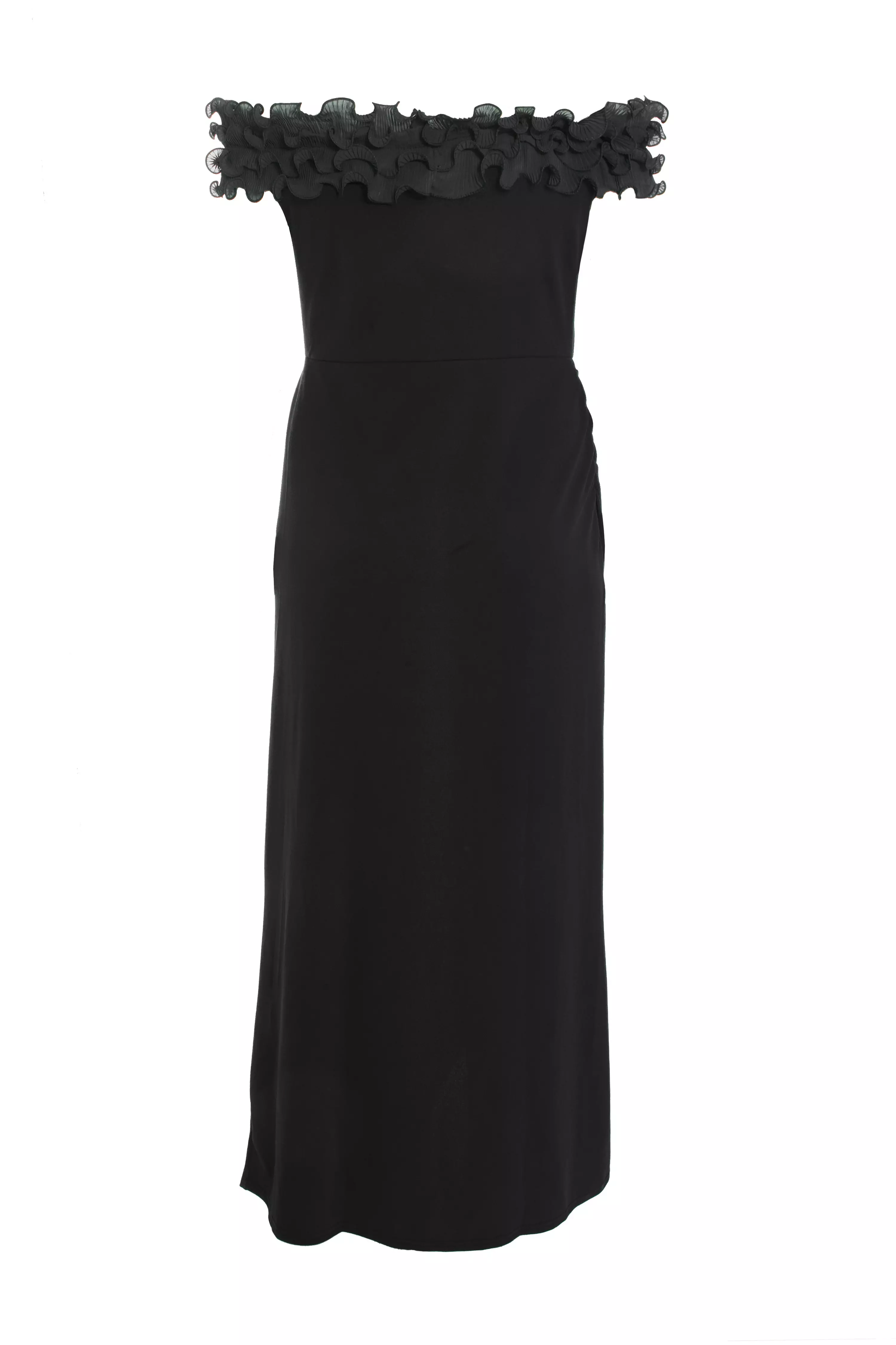 Curve Black Ruffle Bardot Maxi Dress