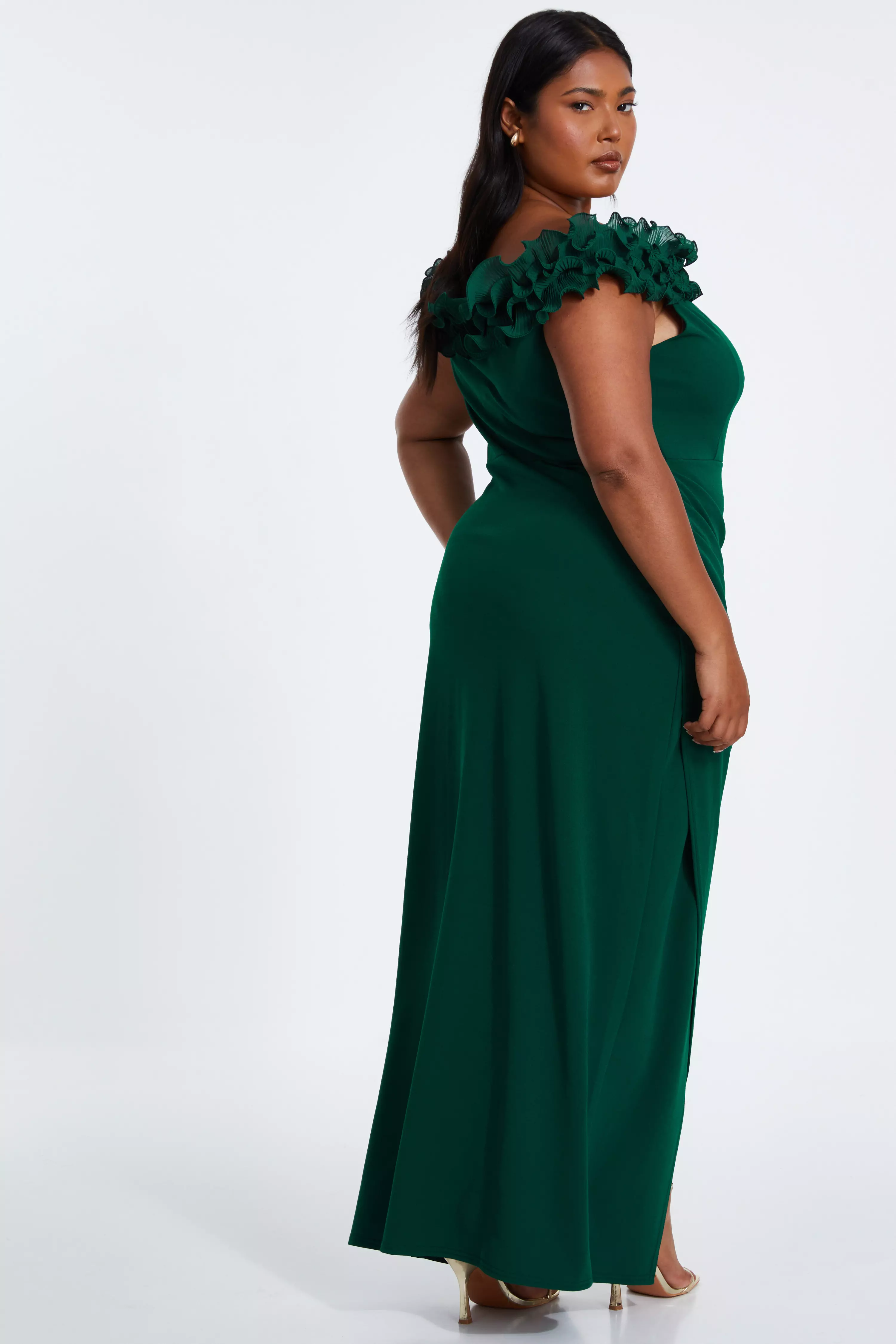 Curve Bottle Green Bardot Maxi Dress