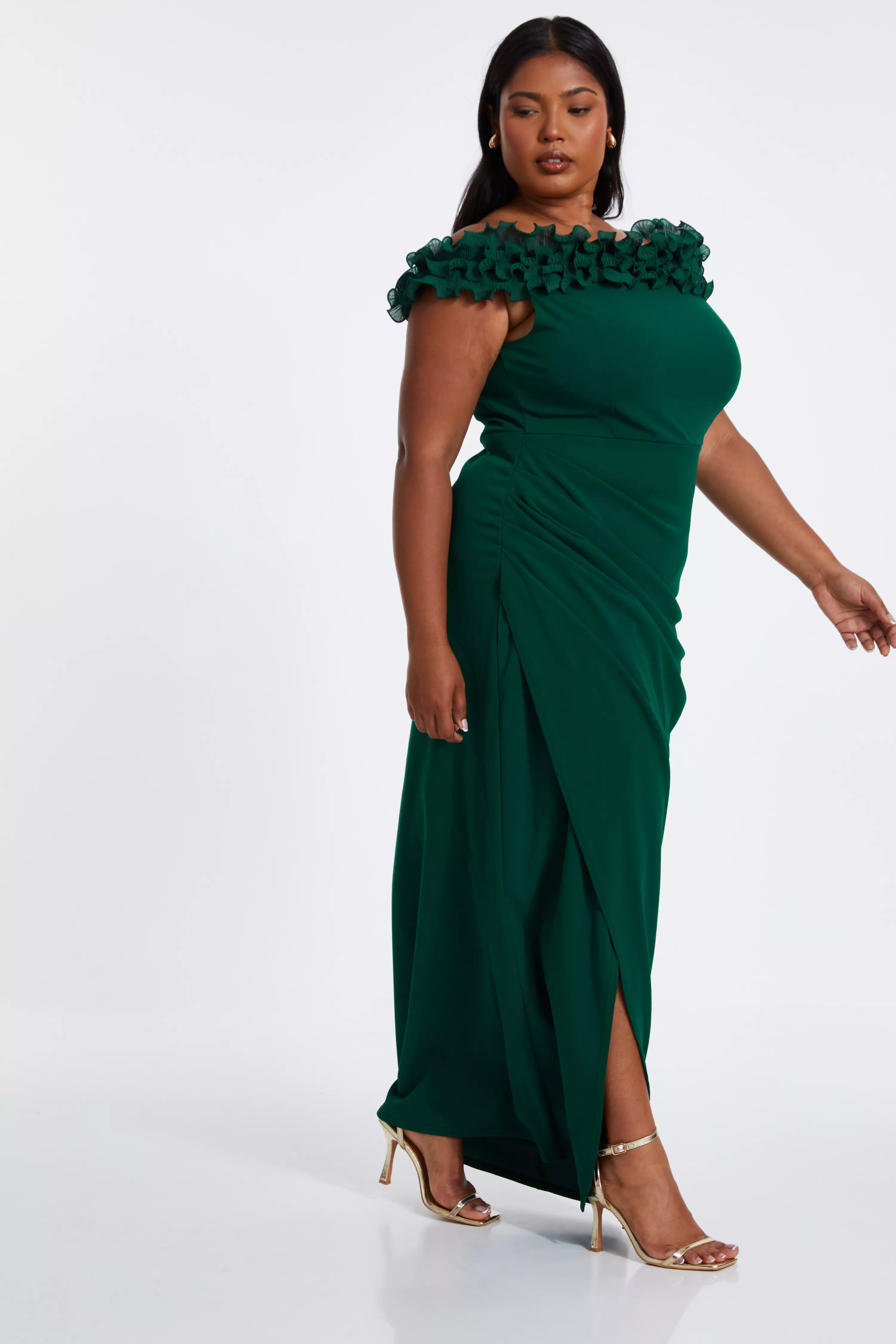 Curve Bottle Green Bardot Maxi Dress