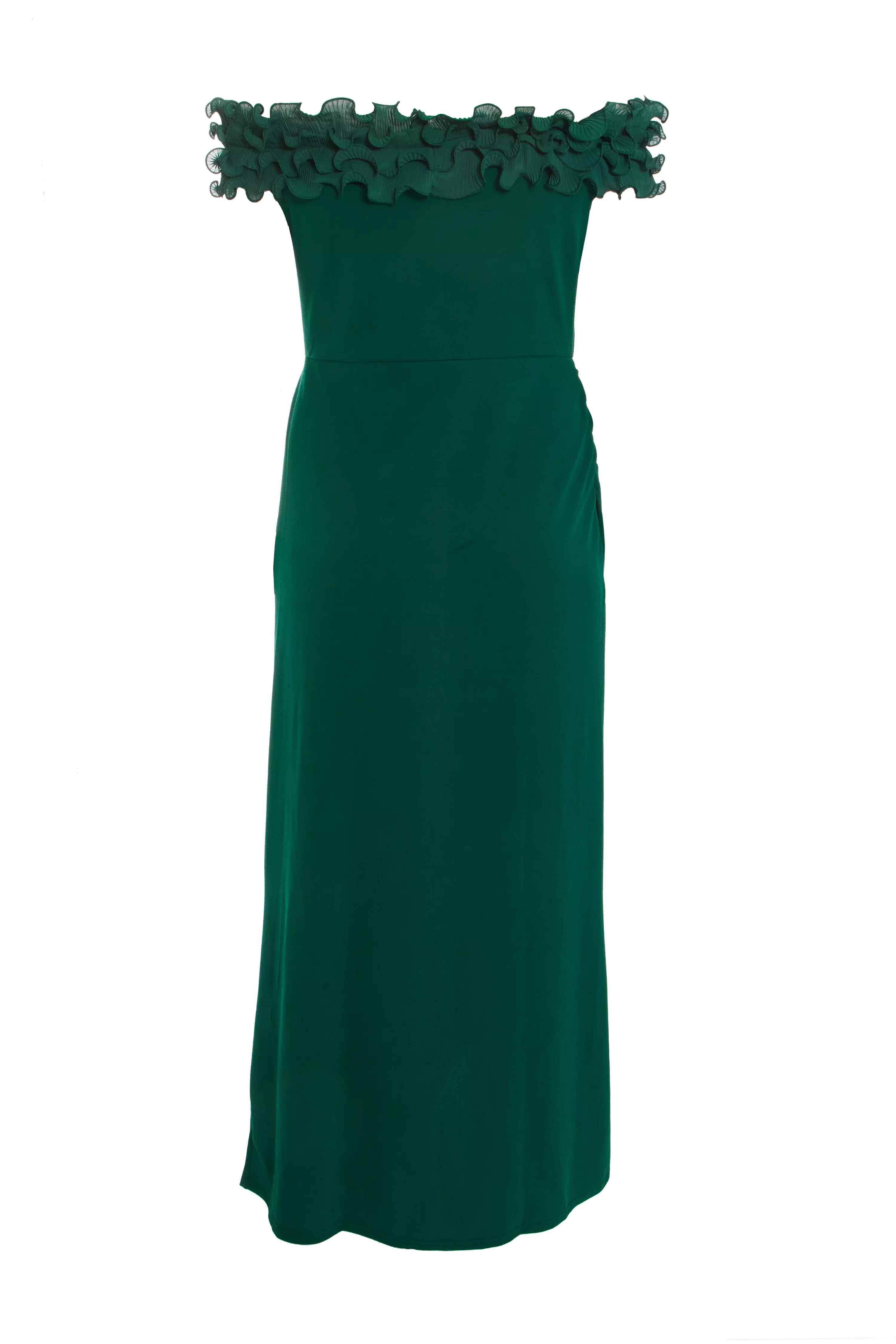 Curve Bottle Green Ruffle Bardot Maxi Dress