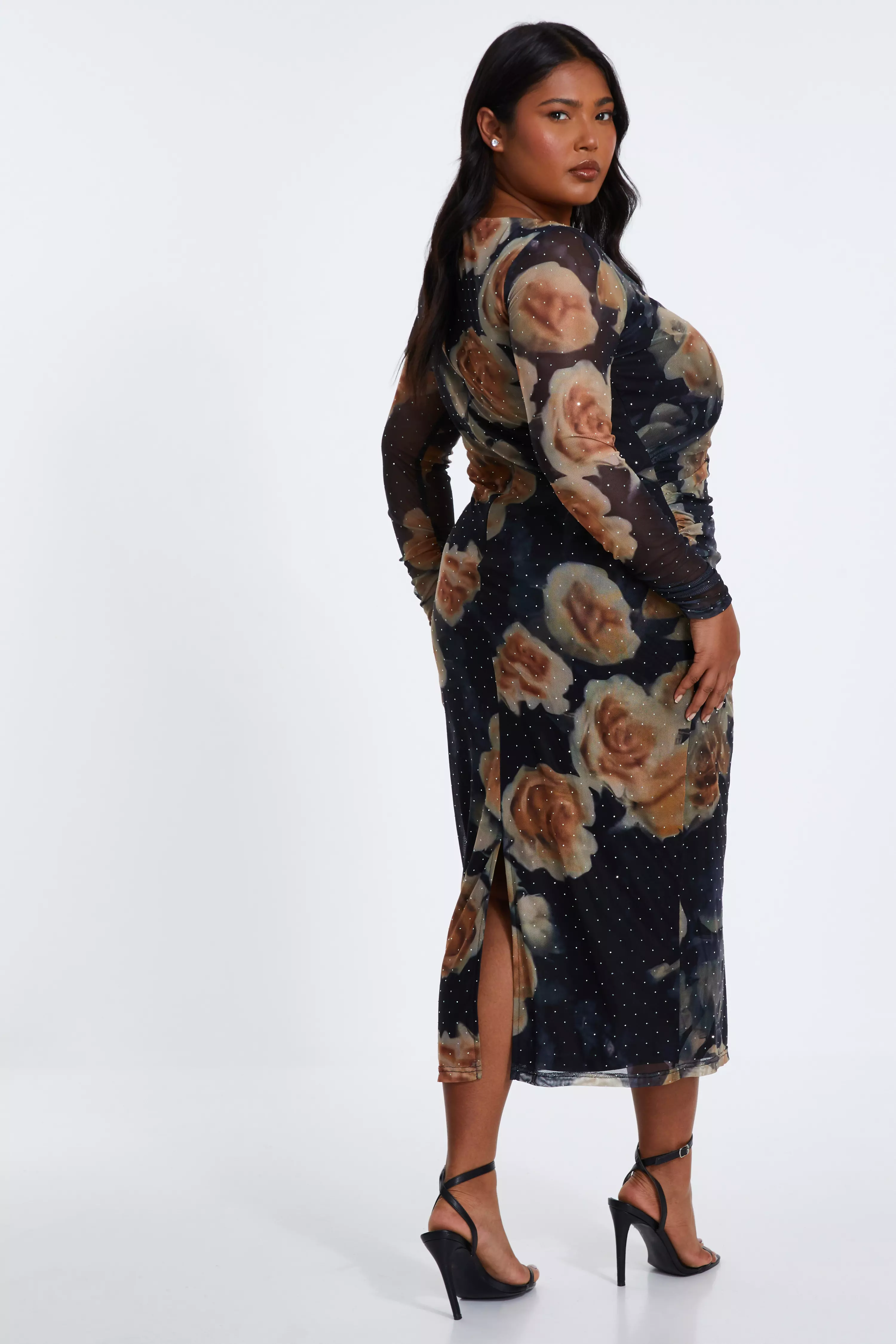 Curve Black Floral Mesh Midaxi Dress