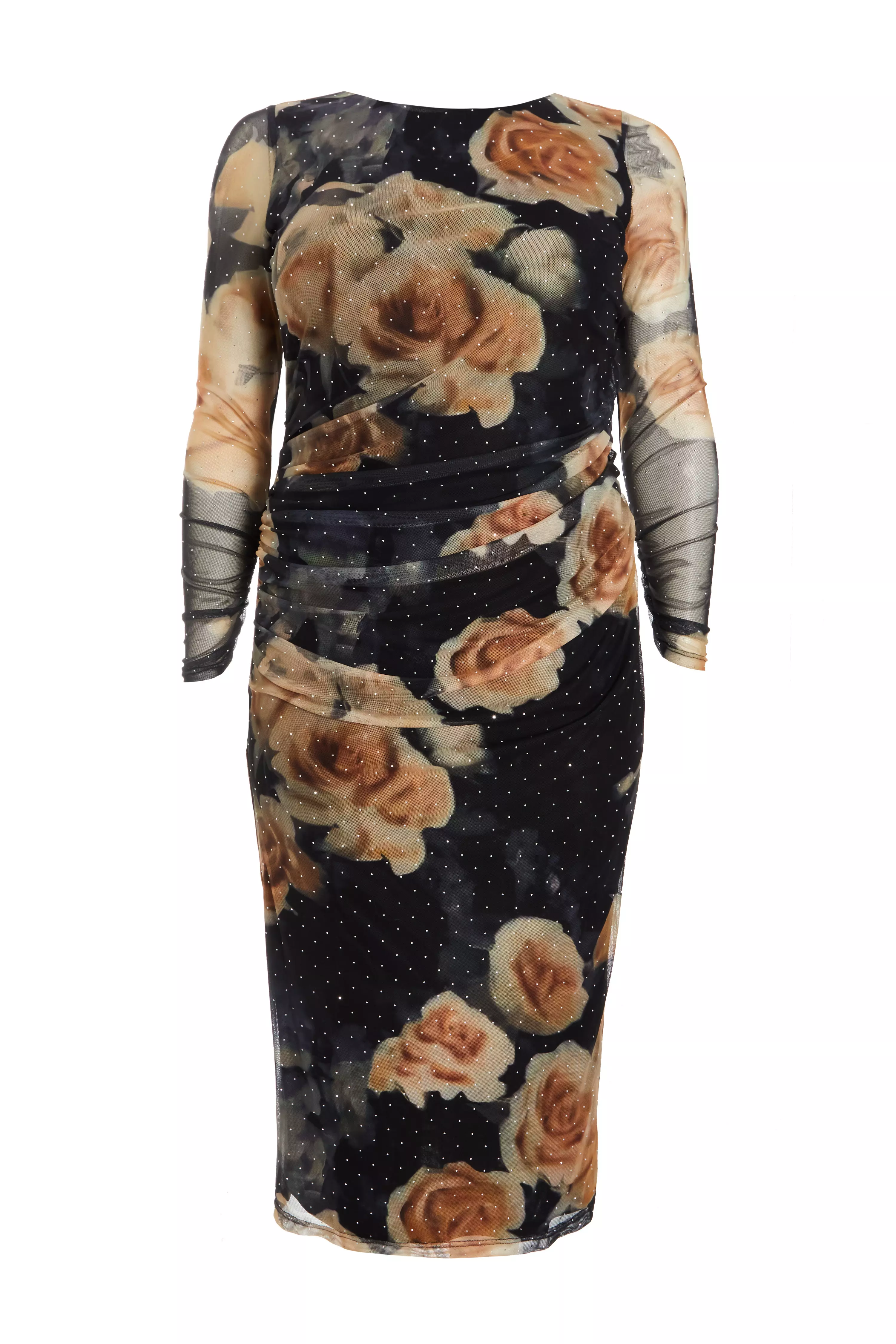 Curve Black Floral Mesh Midaxi Dress