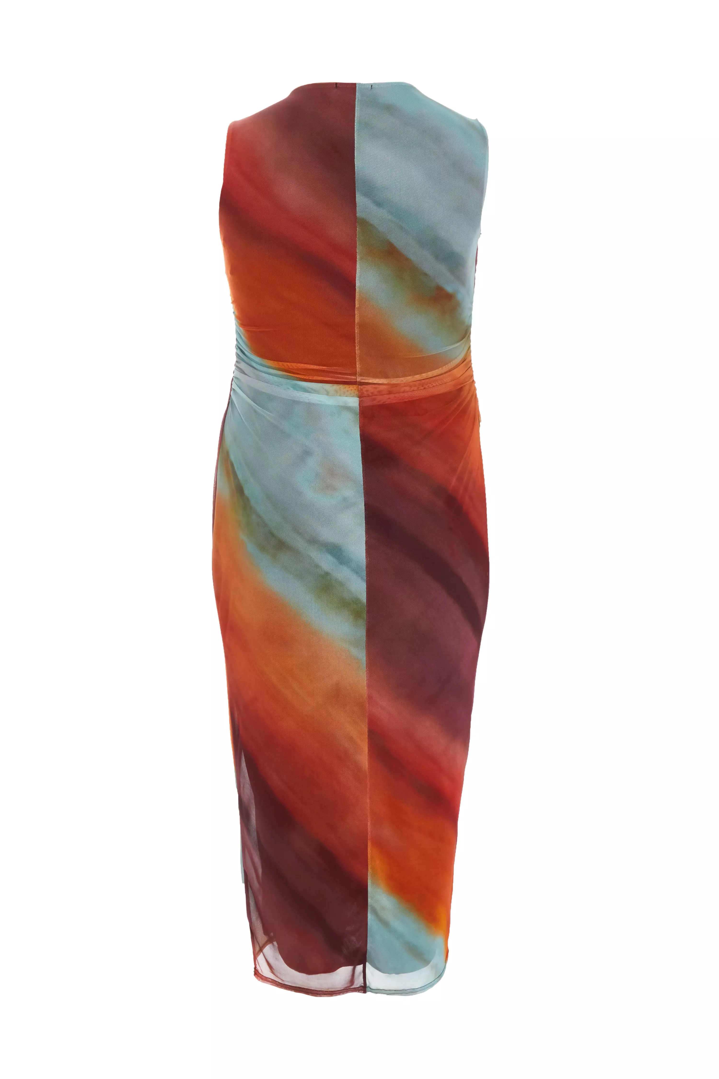 Curve Orange Ombre Print Ruched Midaxi Dress