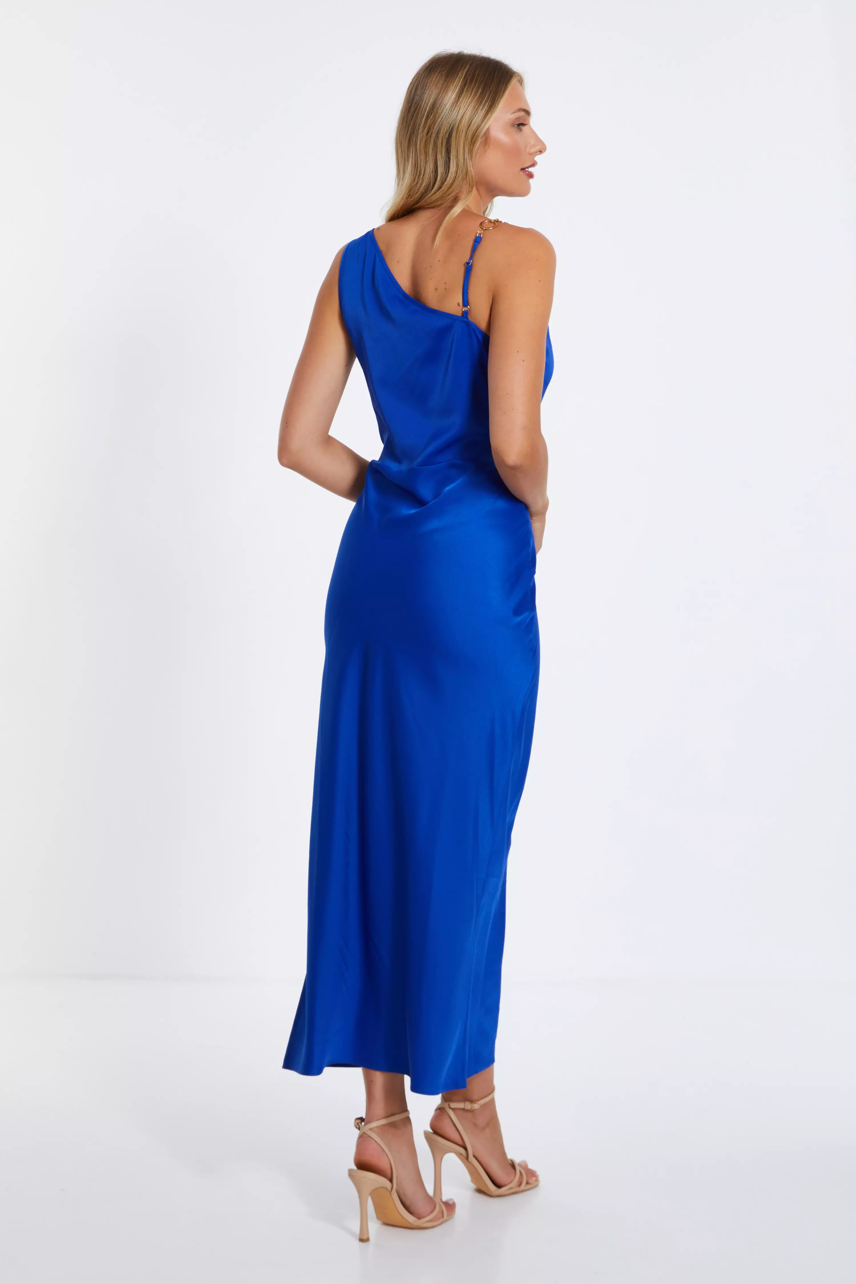 Royal Blue Satin Cowl Neck Midaxi Dress