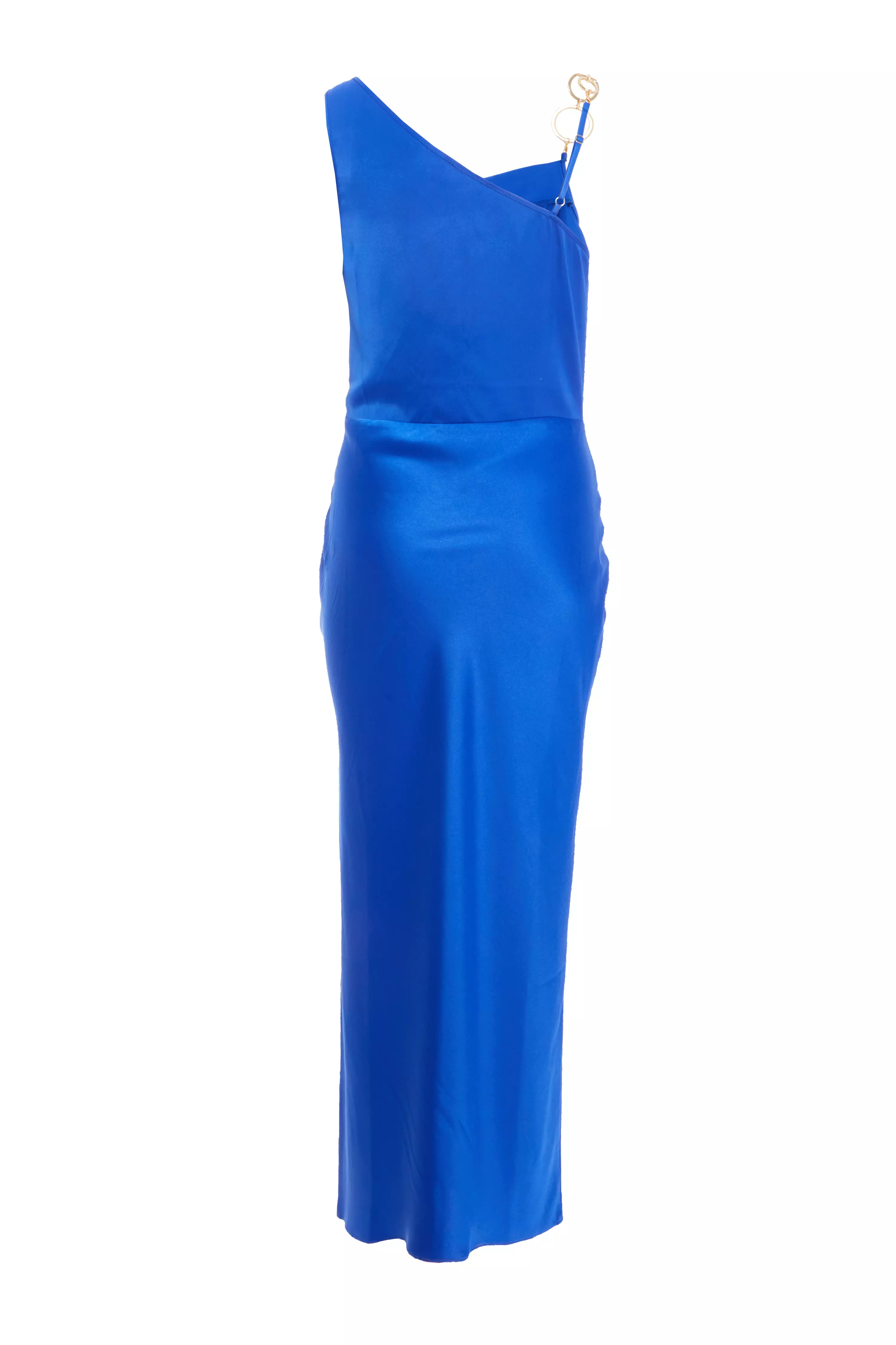 Royal Blue Satin Cowl Neck Midaxi Dress