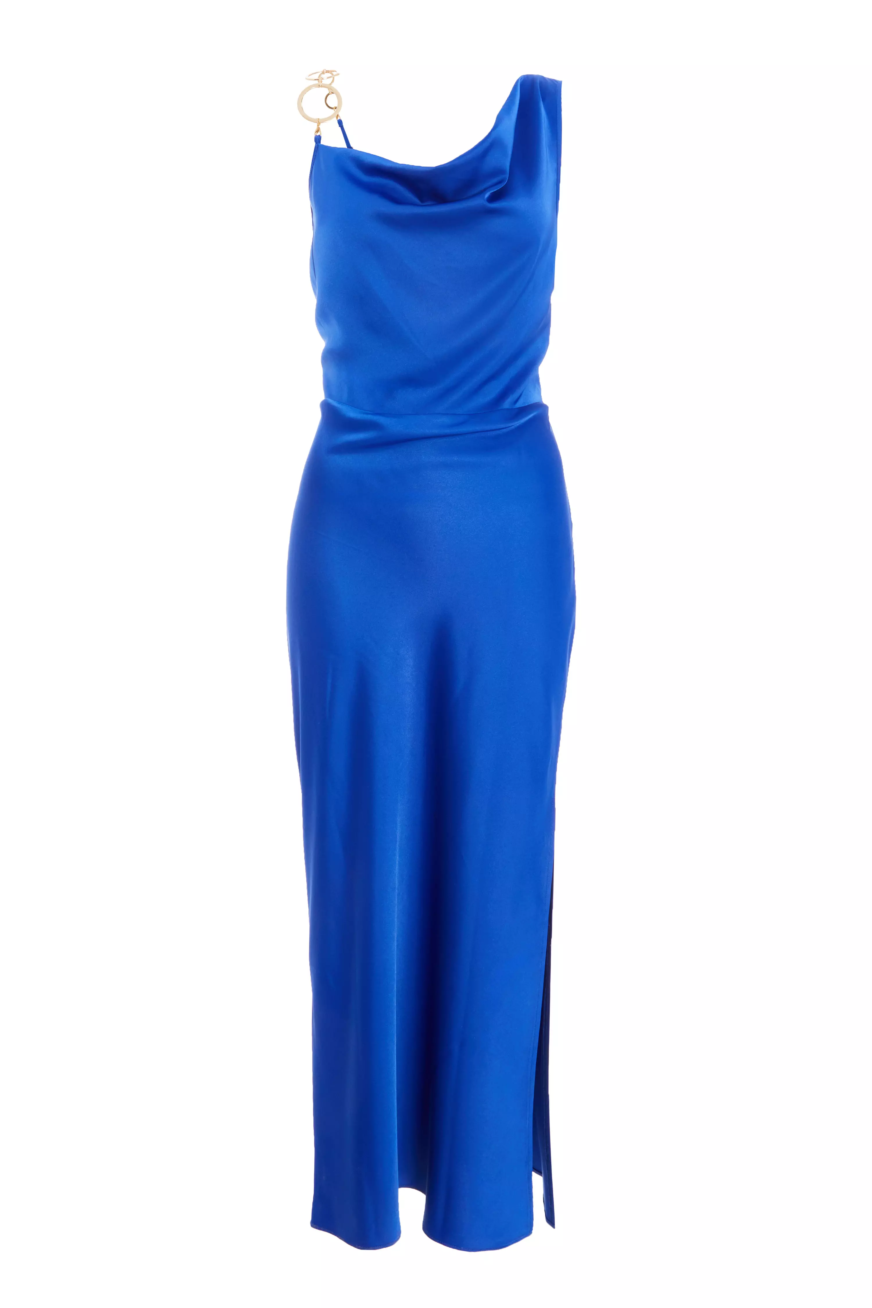 Royal Blue Satin Cowl Neck Midaxi Dress