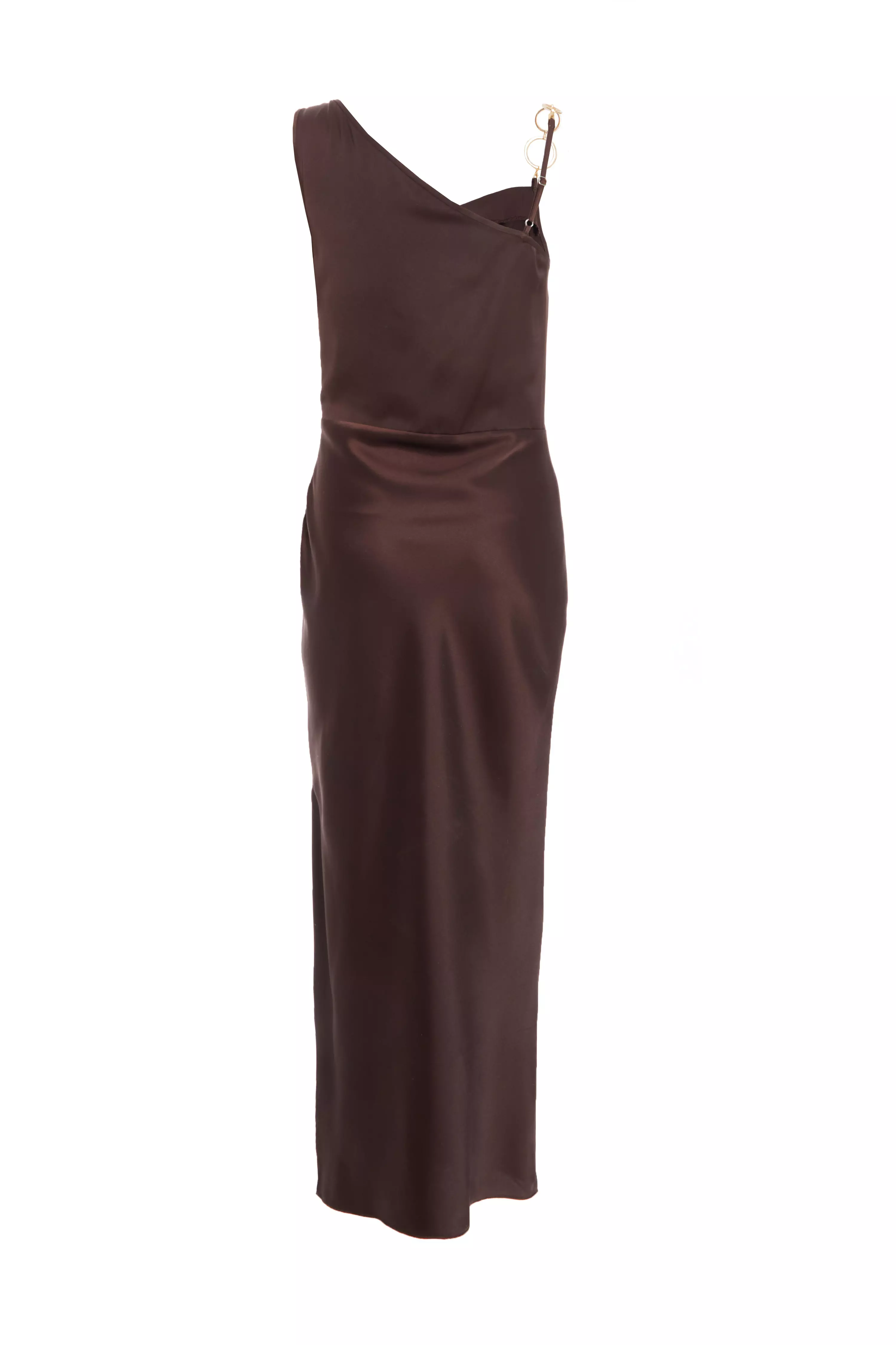 Brown Satin Cowl Neck Midaxi Dress