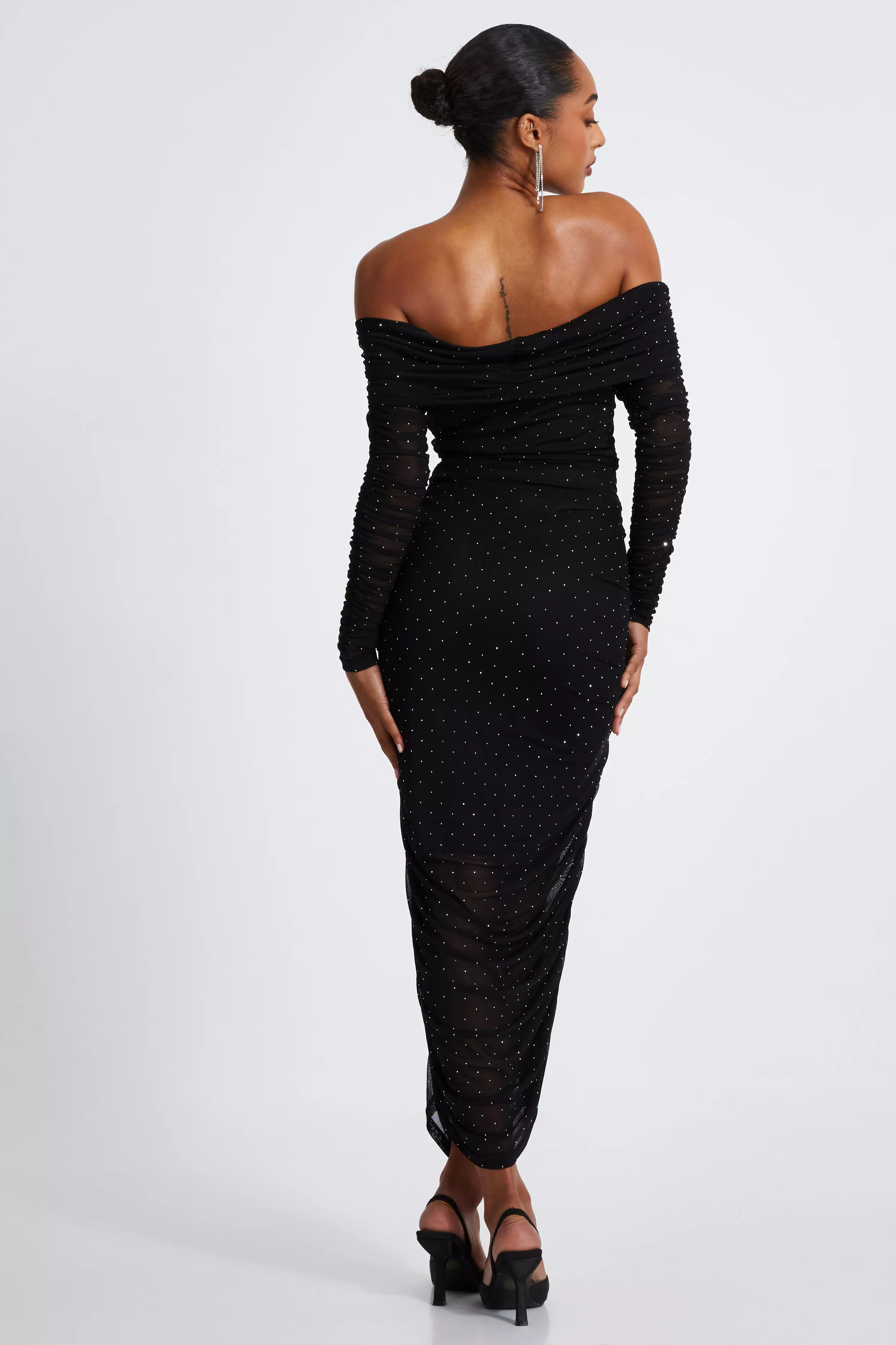 Black Mesh Bardot Midaxi Dress