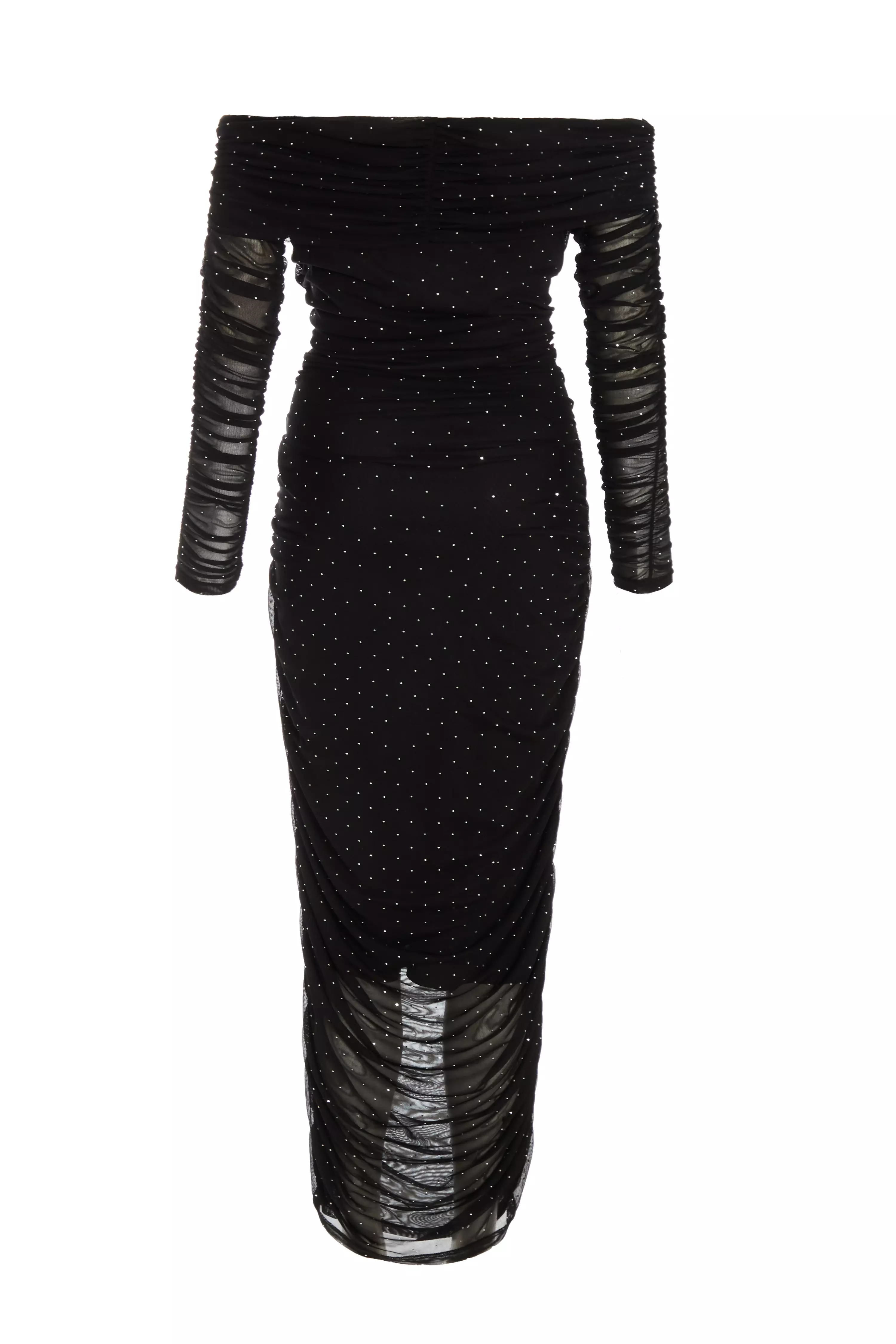 Black Mesh Bardot Midaxi Dress