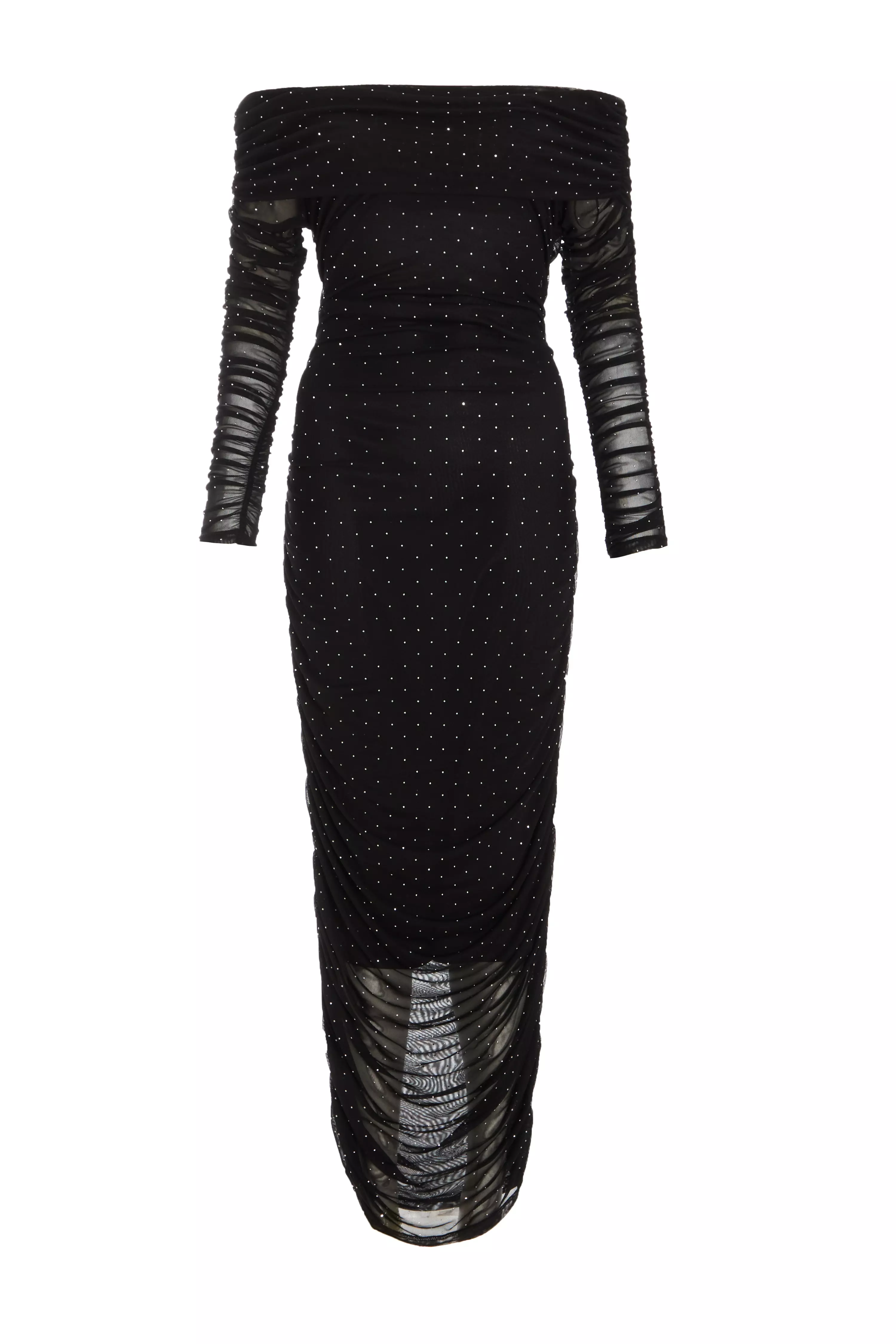 Black Mesh Bardot Midaxi Dress