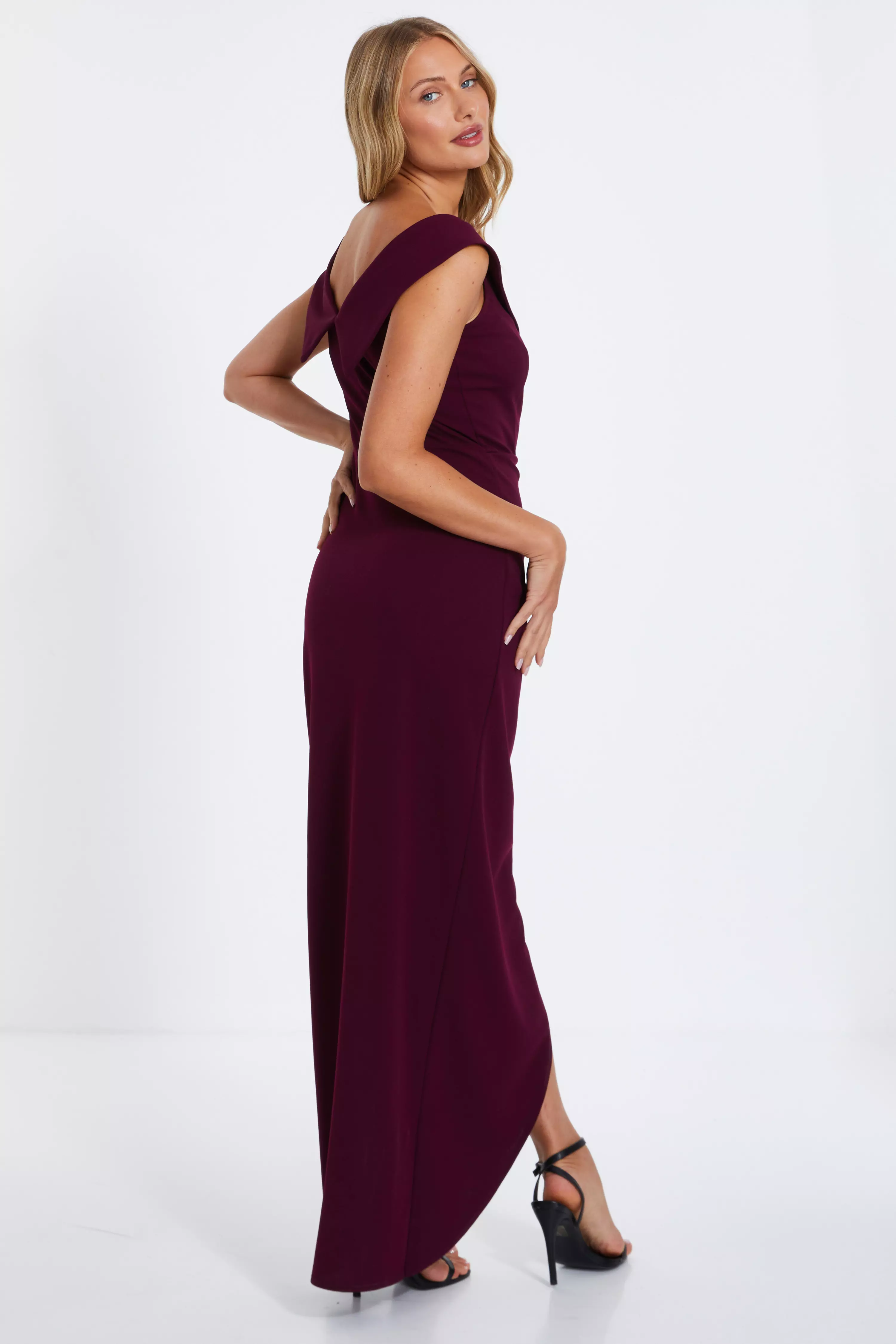 Plum Bardot Wrap Maxi Dress