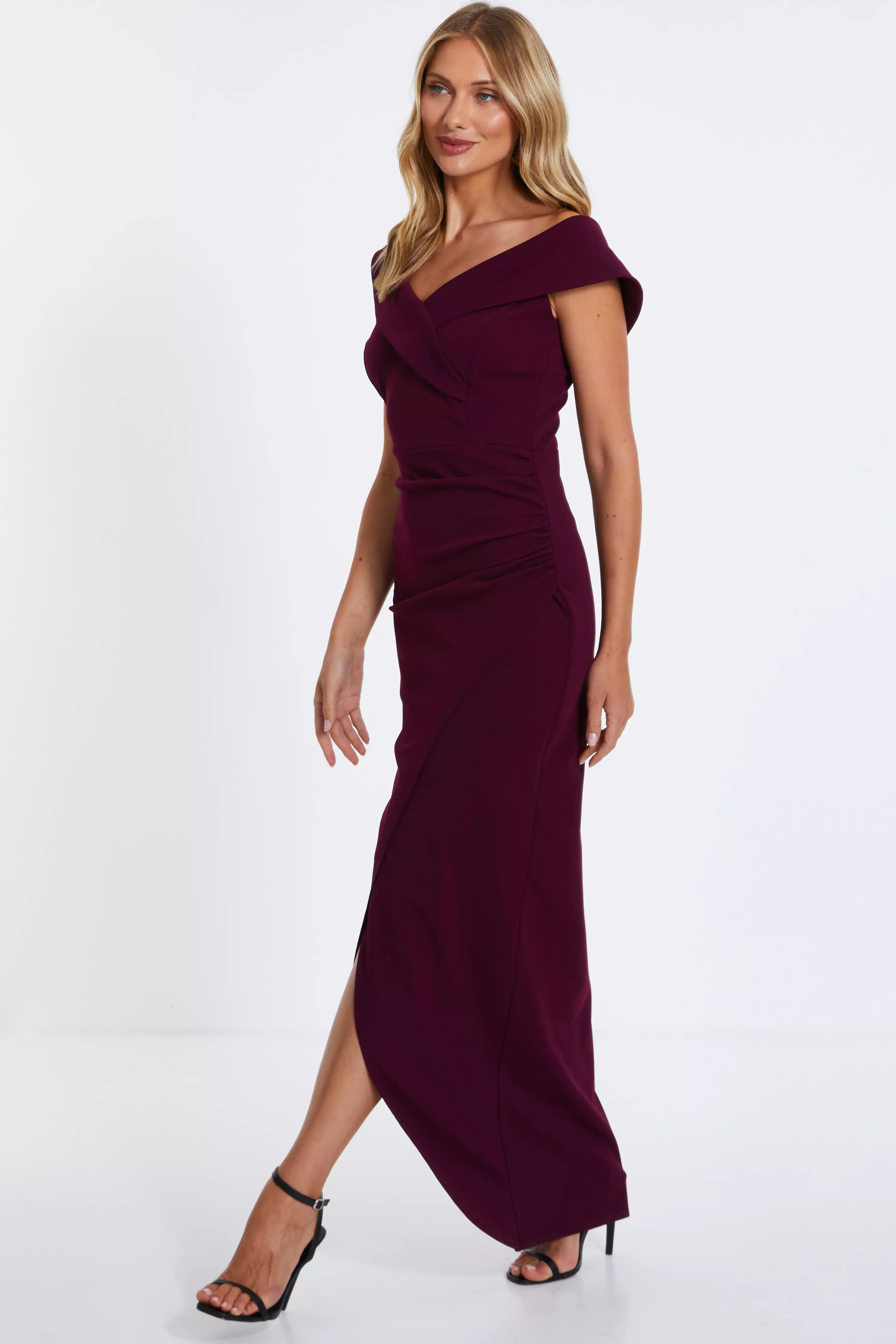 Plum Bardot Wrap Maxi Dress