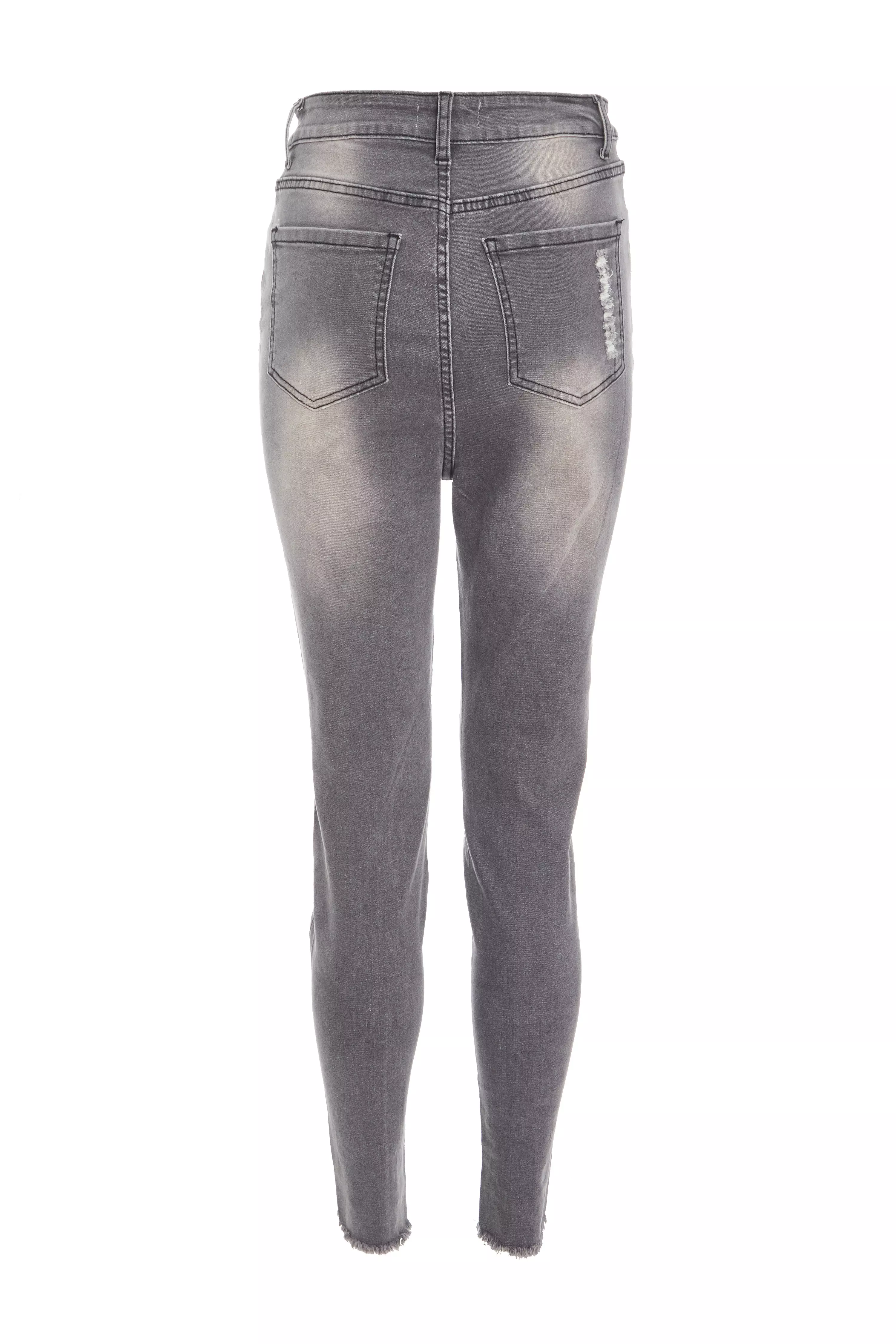 Grey Embellished Ripped Skinny Jeans