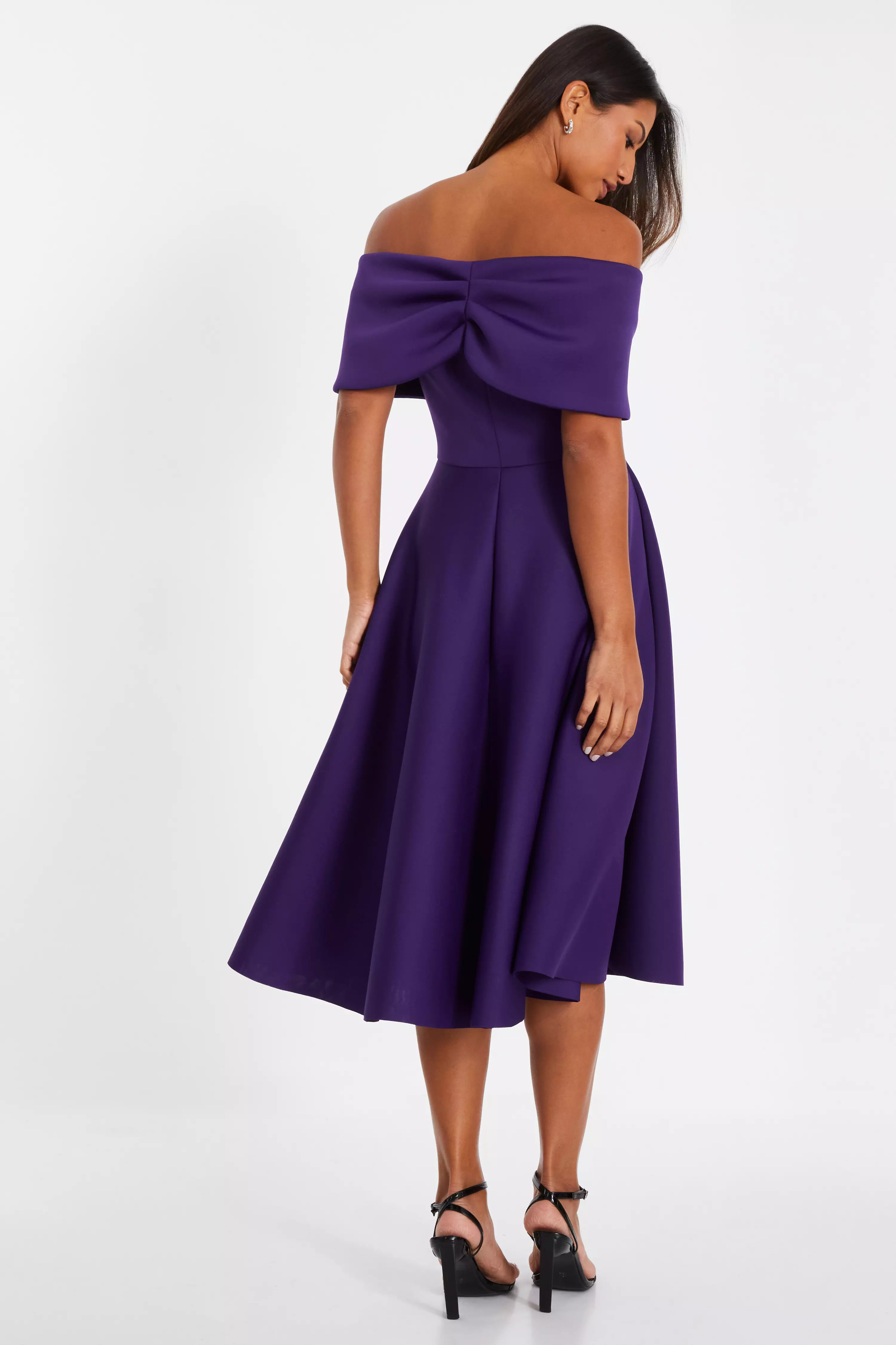 Purple Bardot Skater Midi Dress