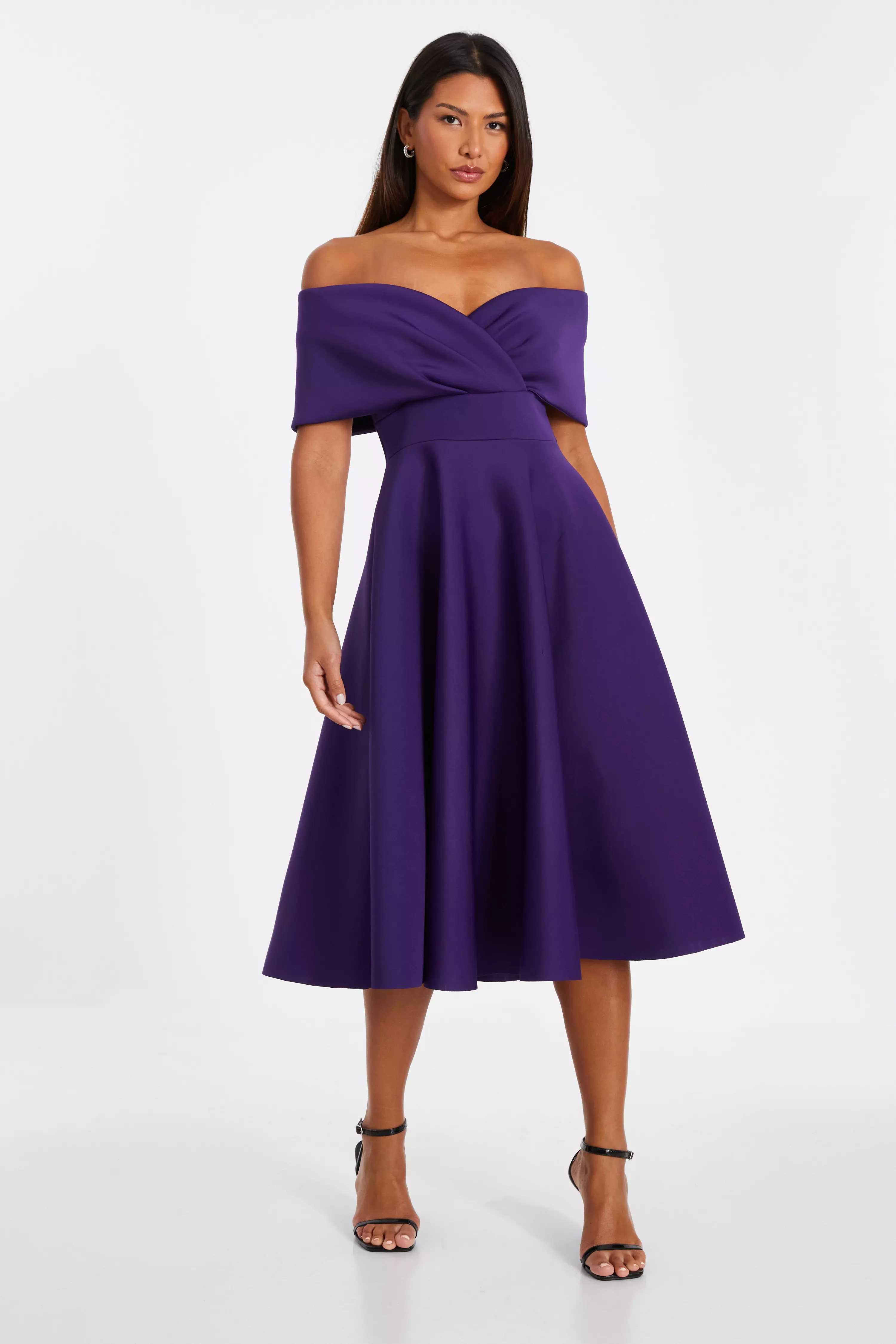 Purple Bardot Skater Midi Dress