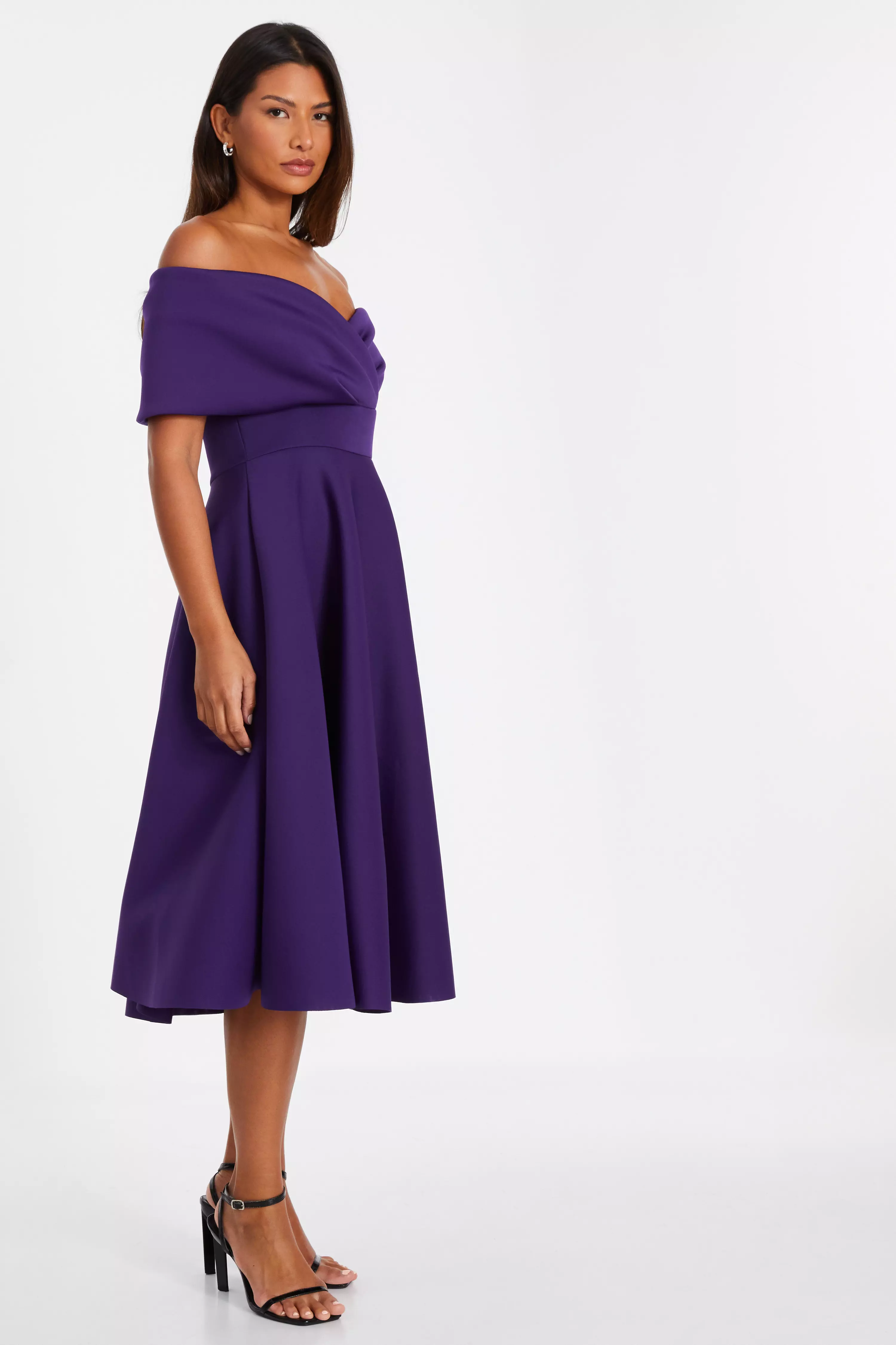 Purple Bardot Skater Midi Dress