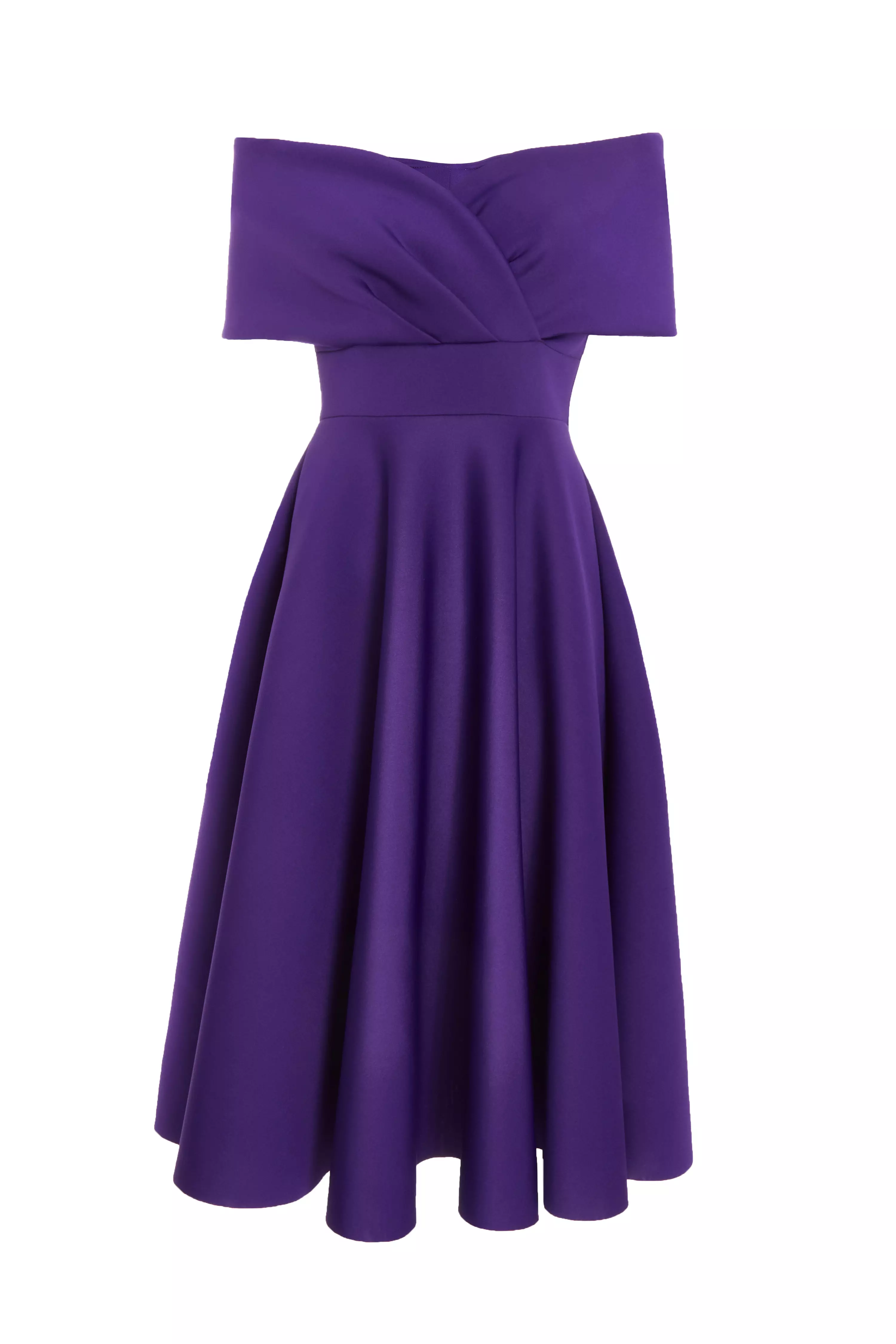 Purple Bardot Skater Midi Dress