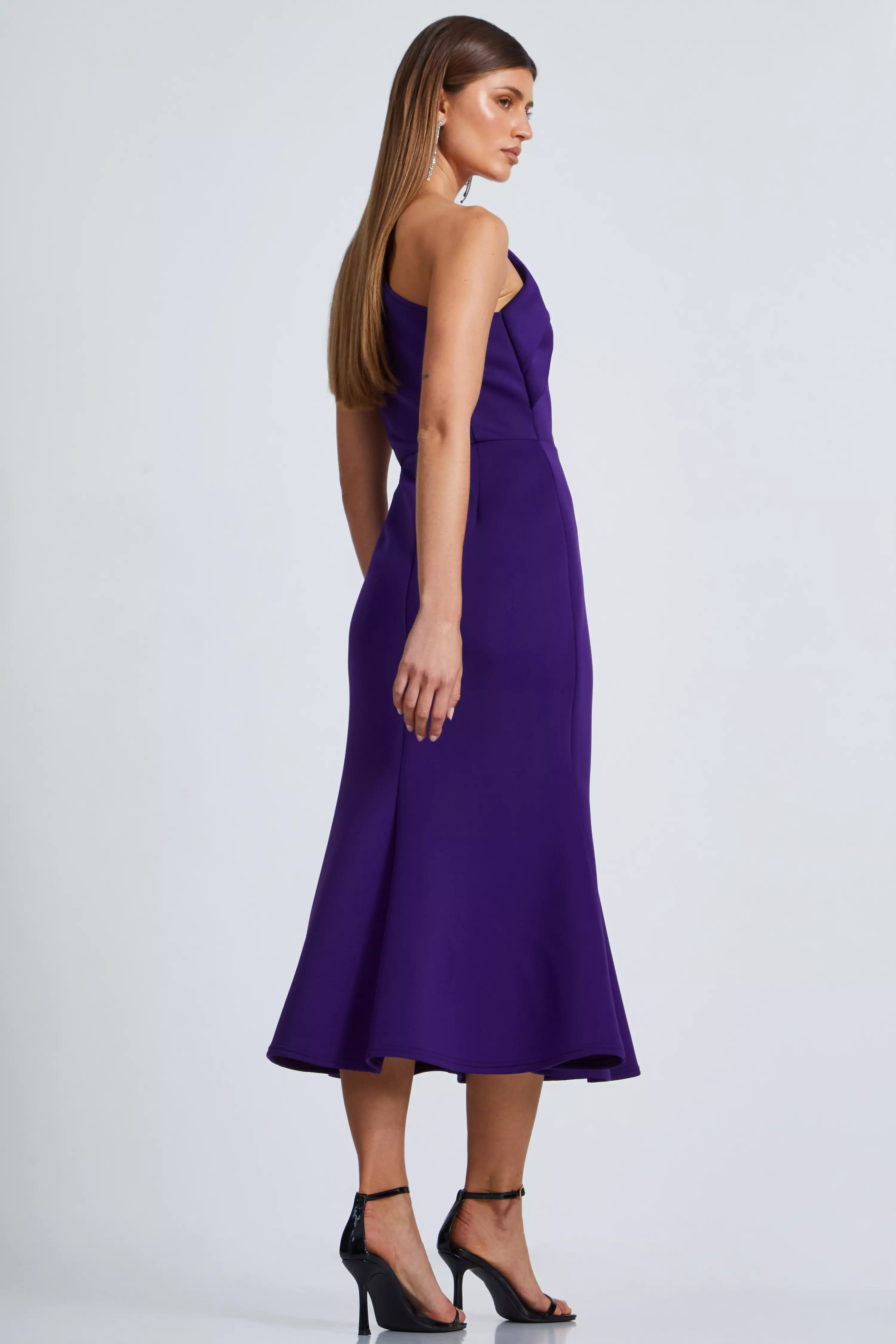 Purple One Shoulder Peplum Midi Dress