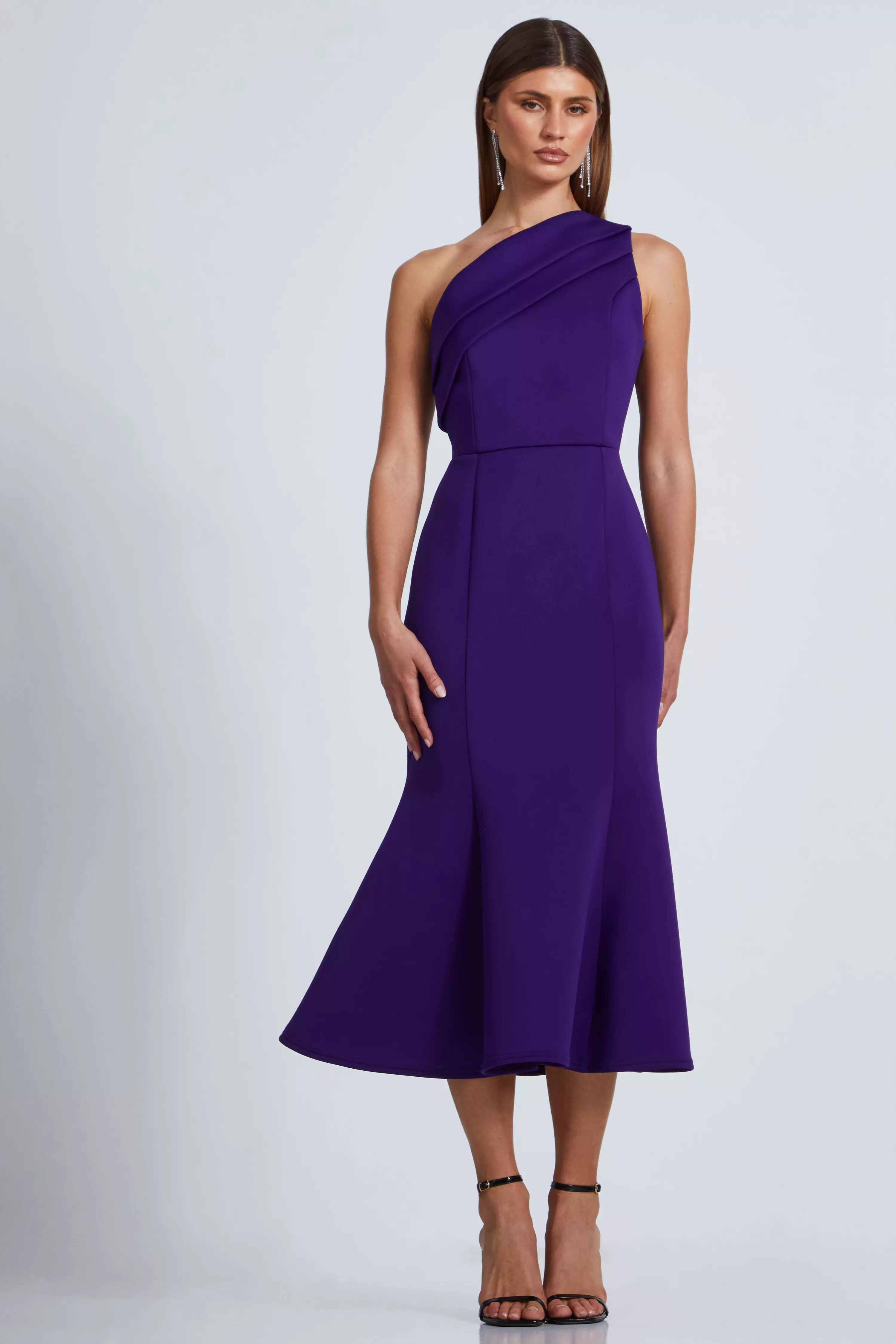 Purple One Shoulder Peplum Midi Dress