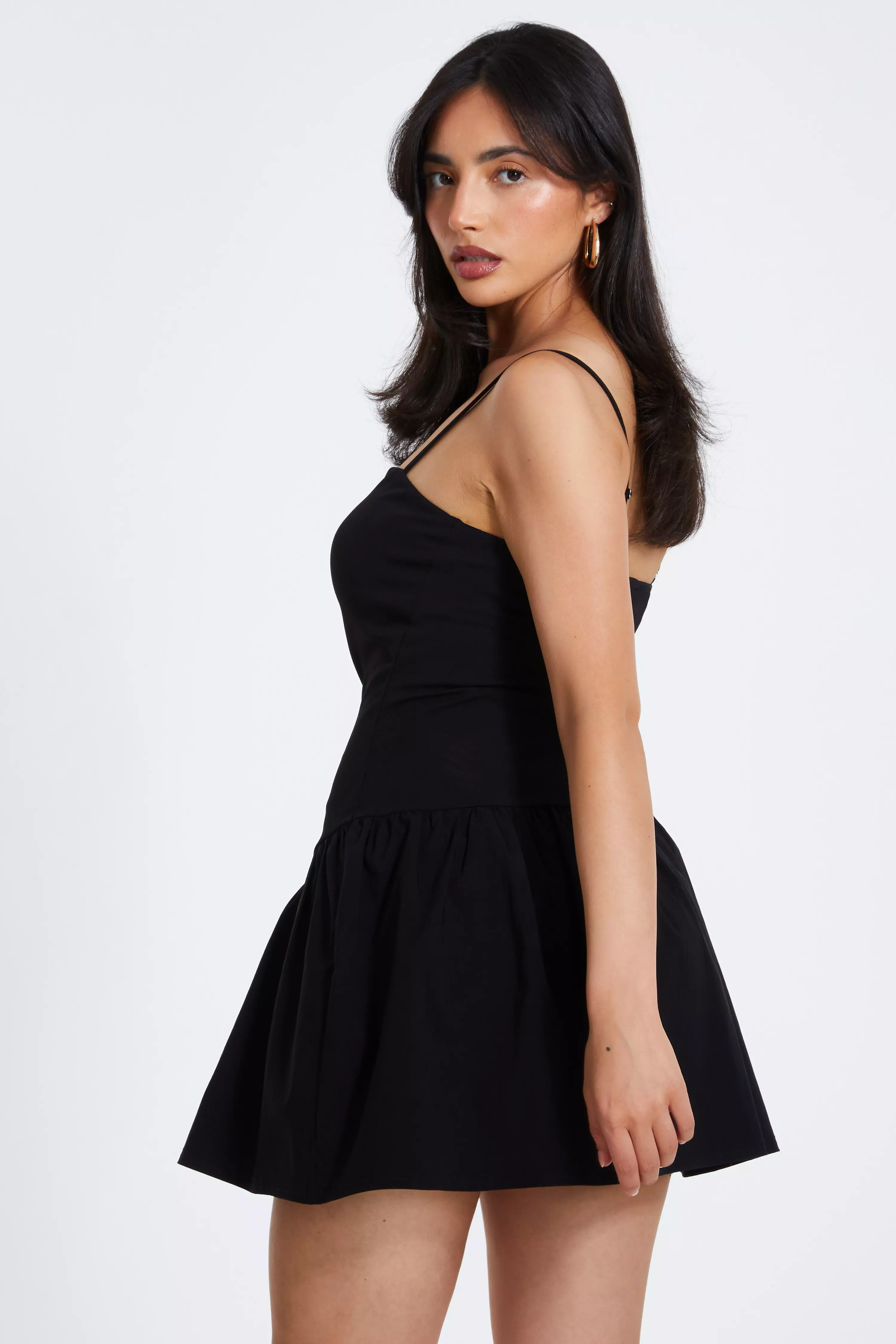 Black Strappy Puff Ball Skater Dress