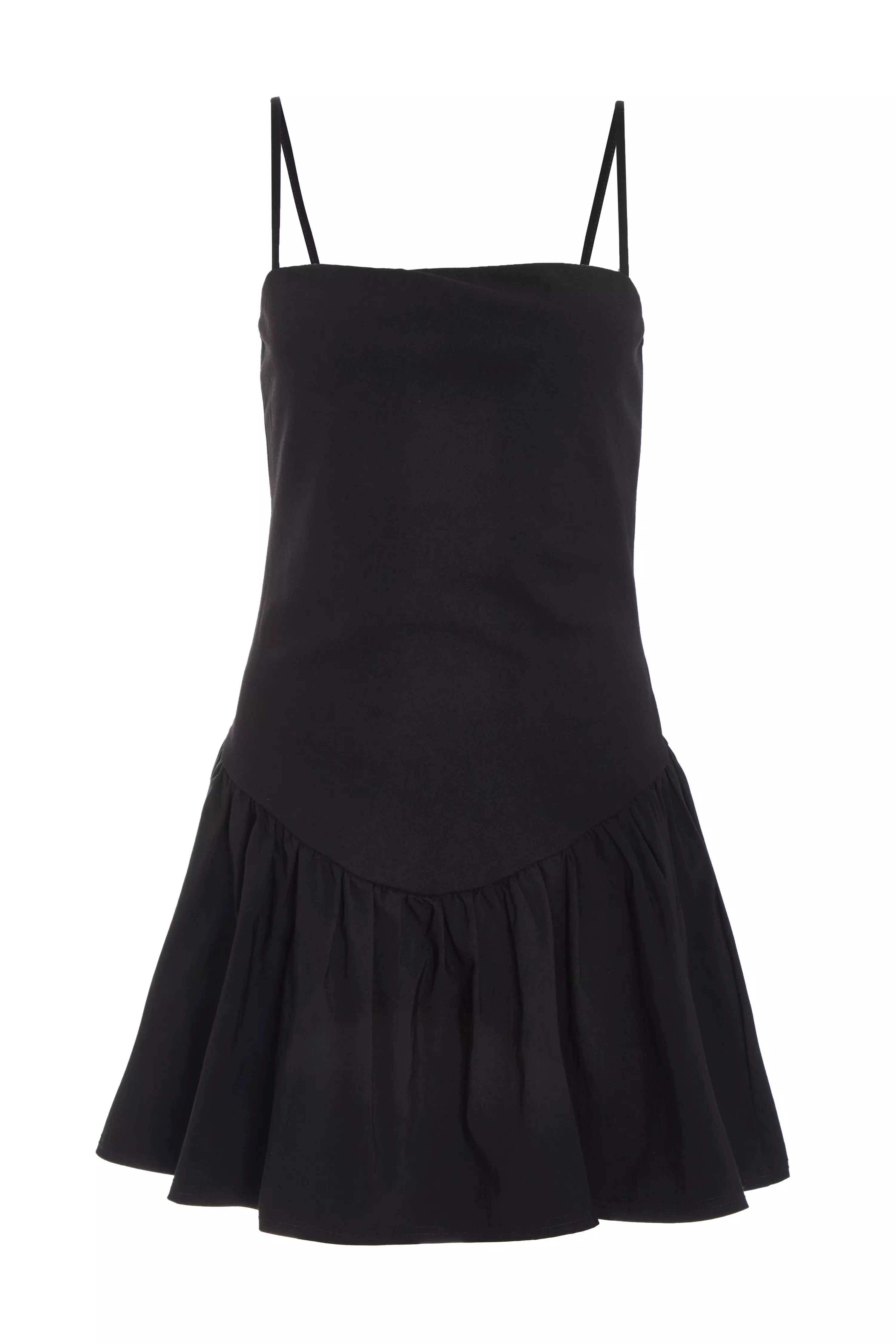 Black Strappy Puff Ball Skater Dress