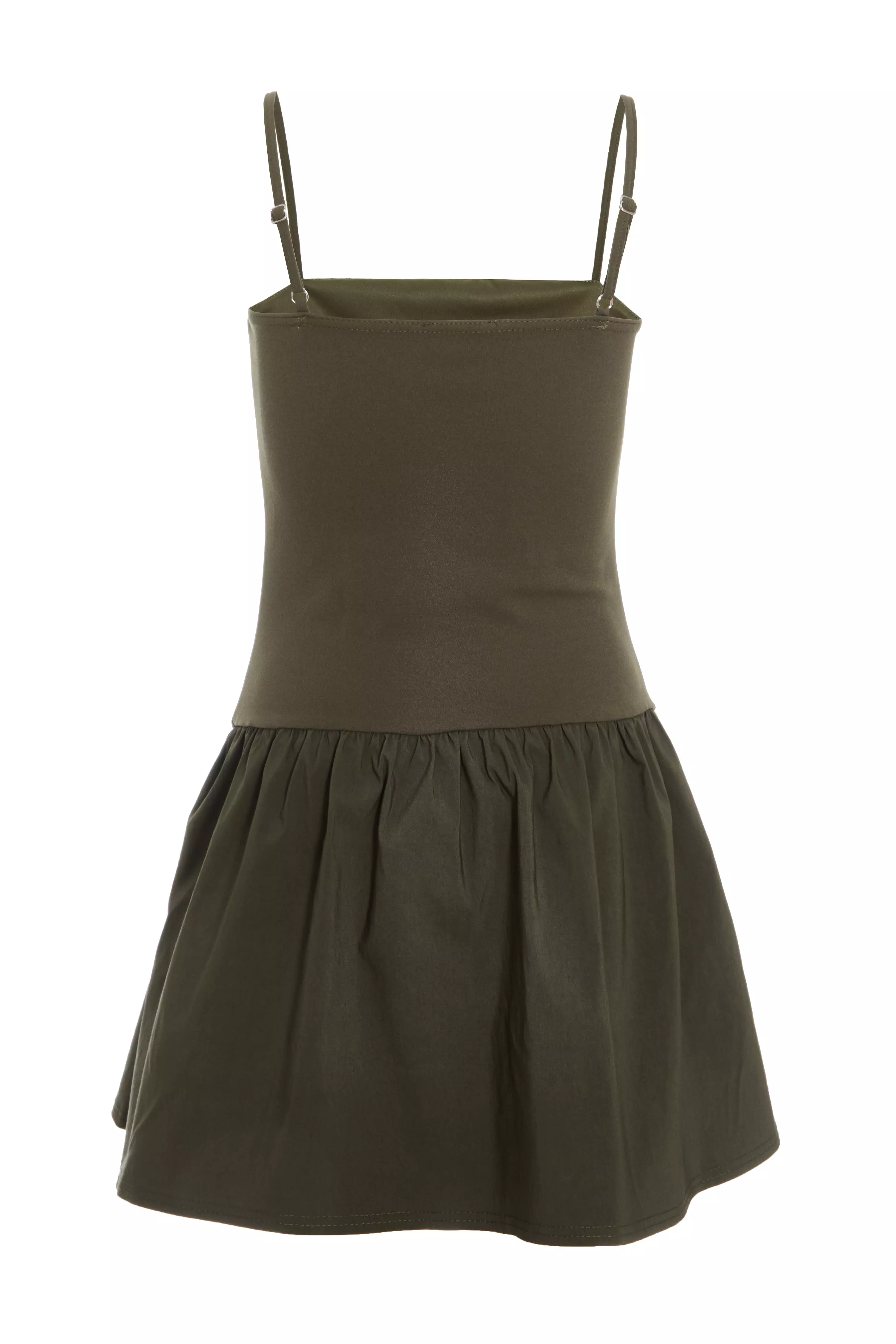 Khaki Strappy Puff Ball Skater Dress