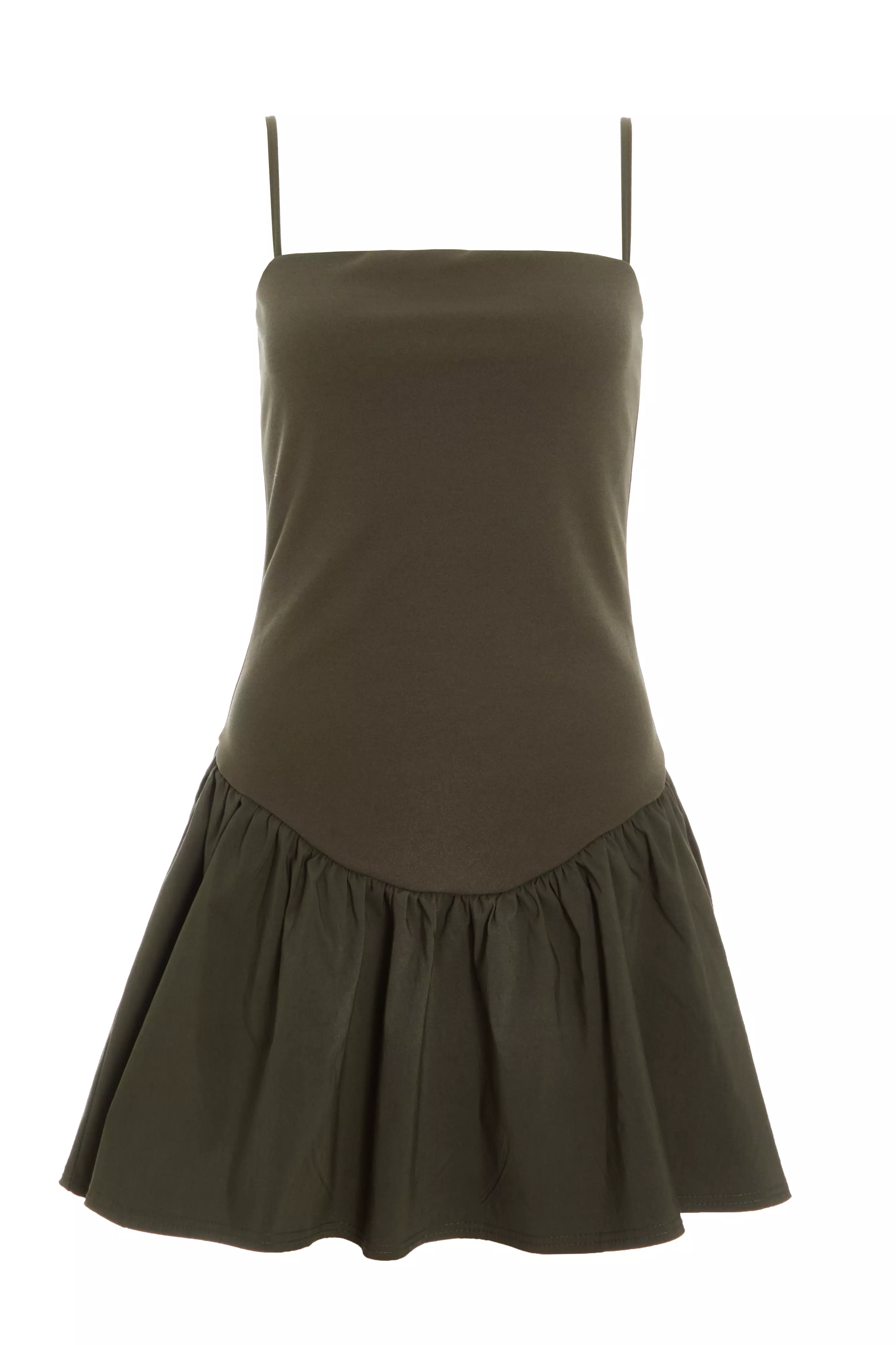 Khaki Strappy Puff Ball Skater Dress