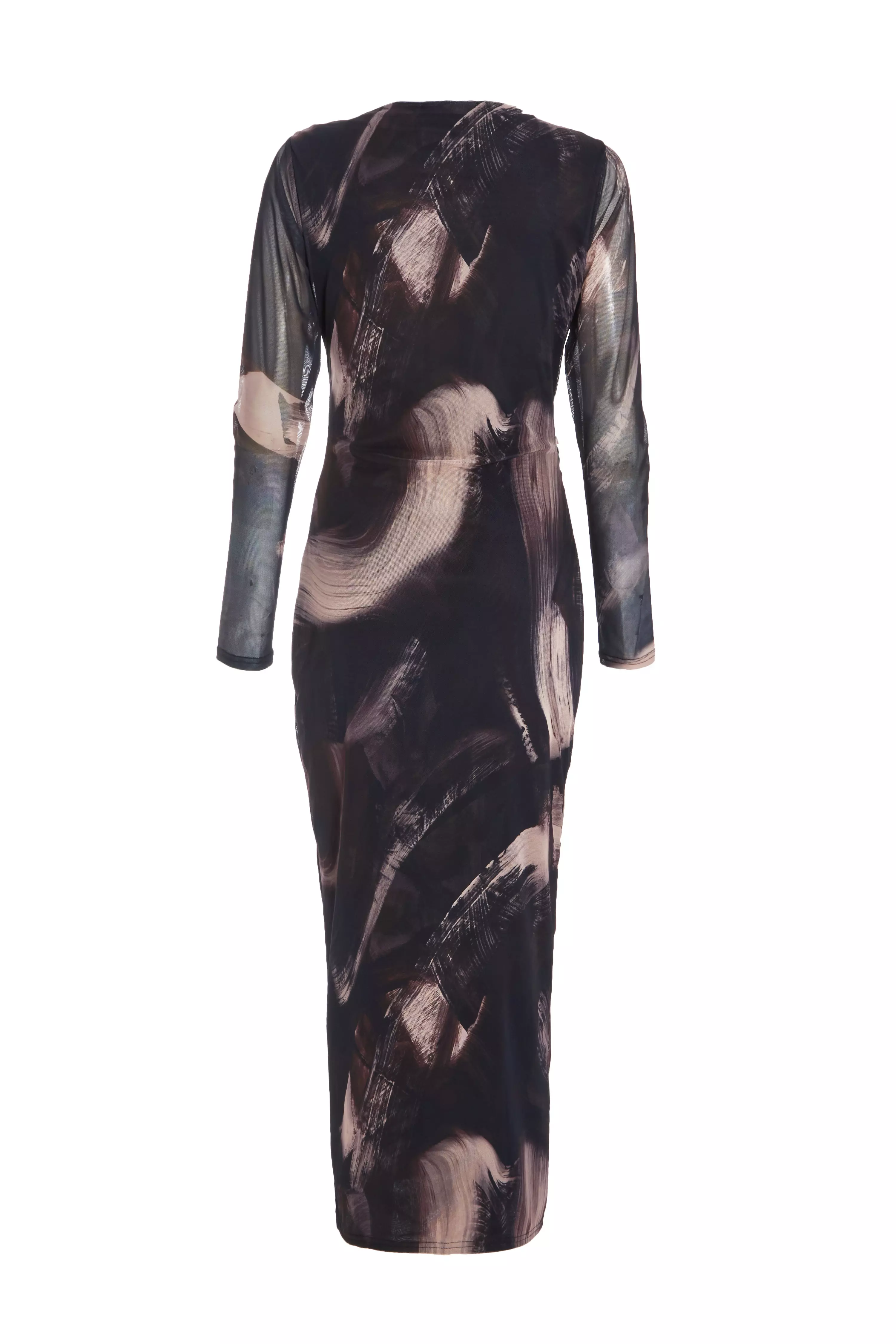 Black Marble Print Mesh Midaxi Dress