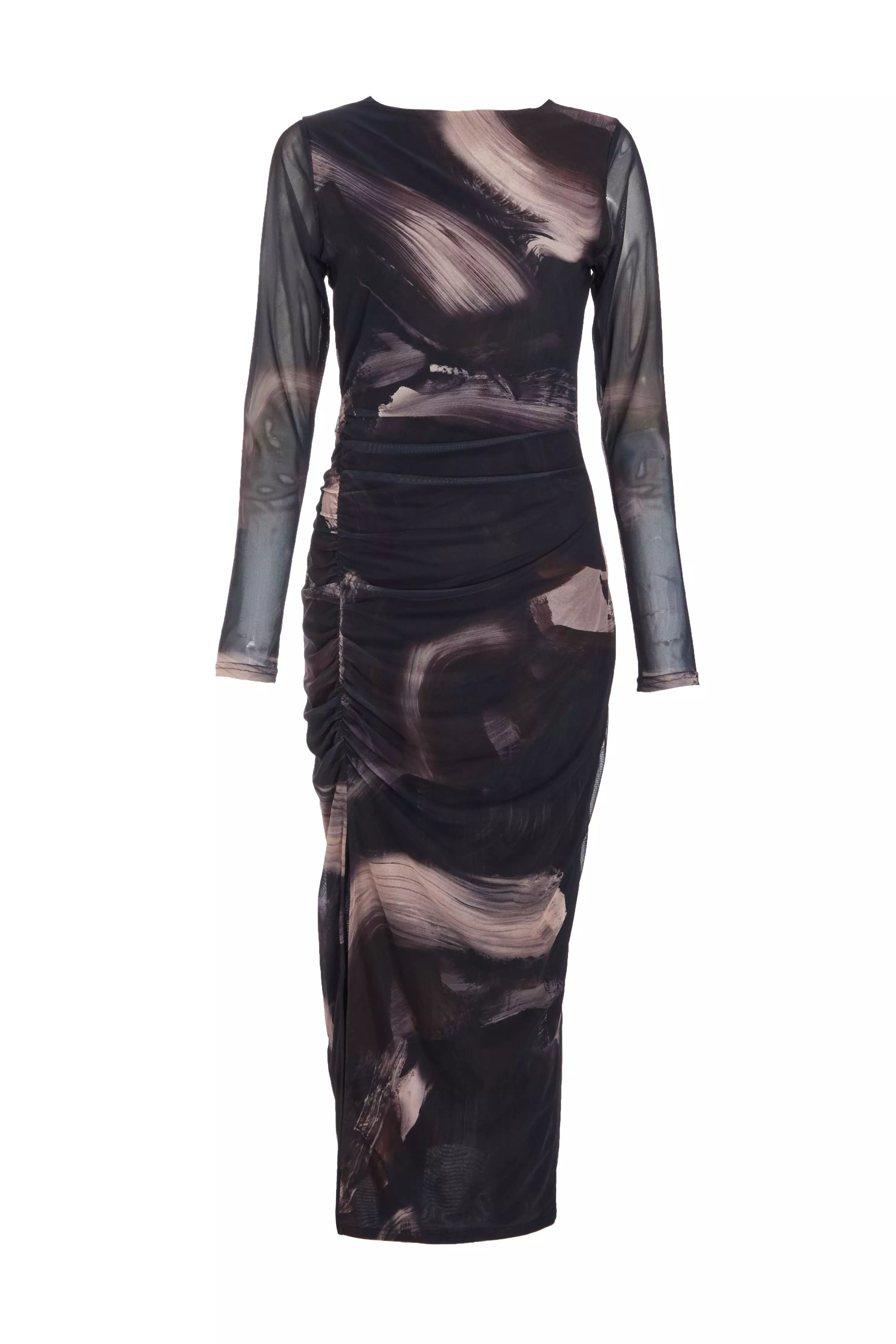 Black Marble Print Mesh Midaxi Dress