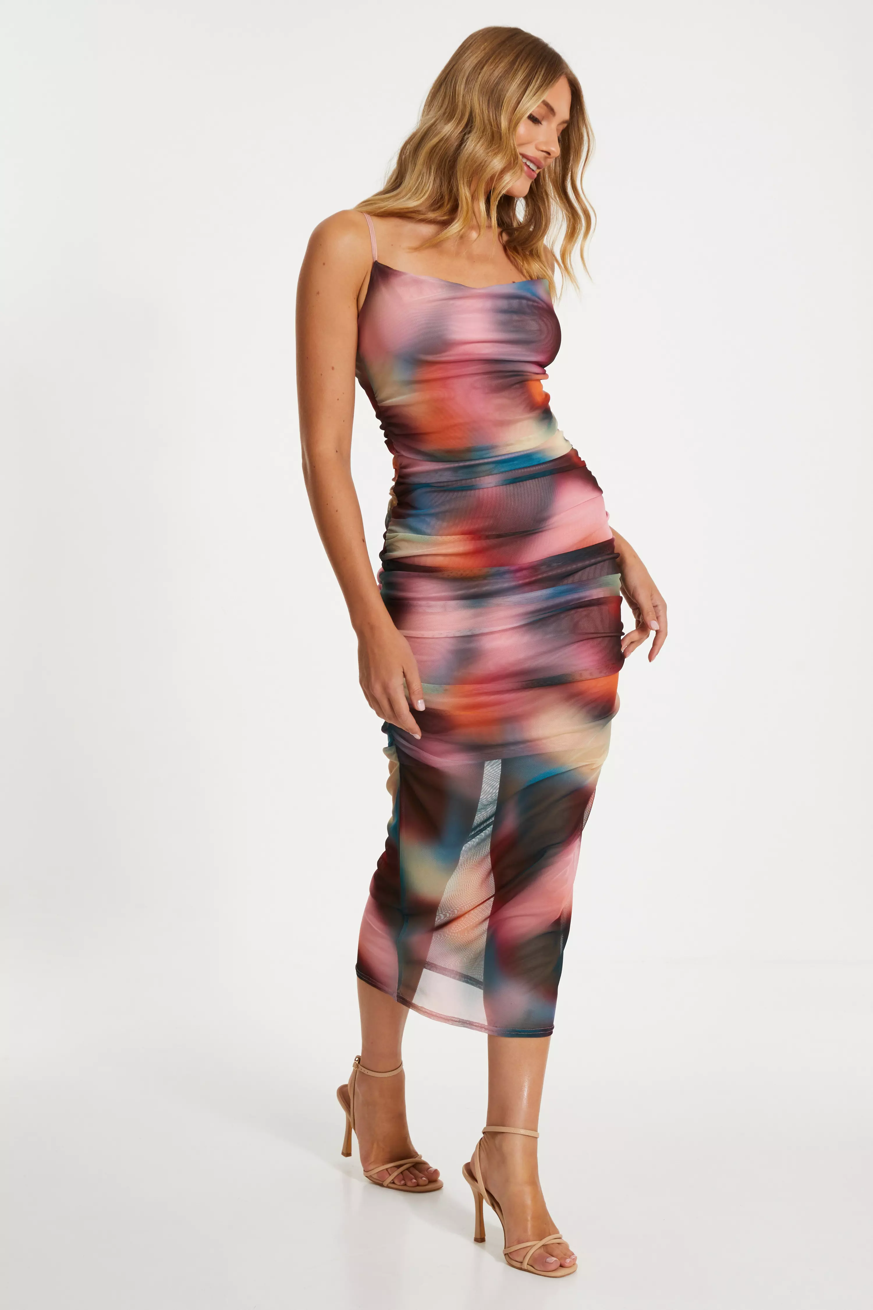  Multicolour Ombre Mesh Midaxi Dress