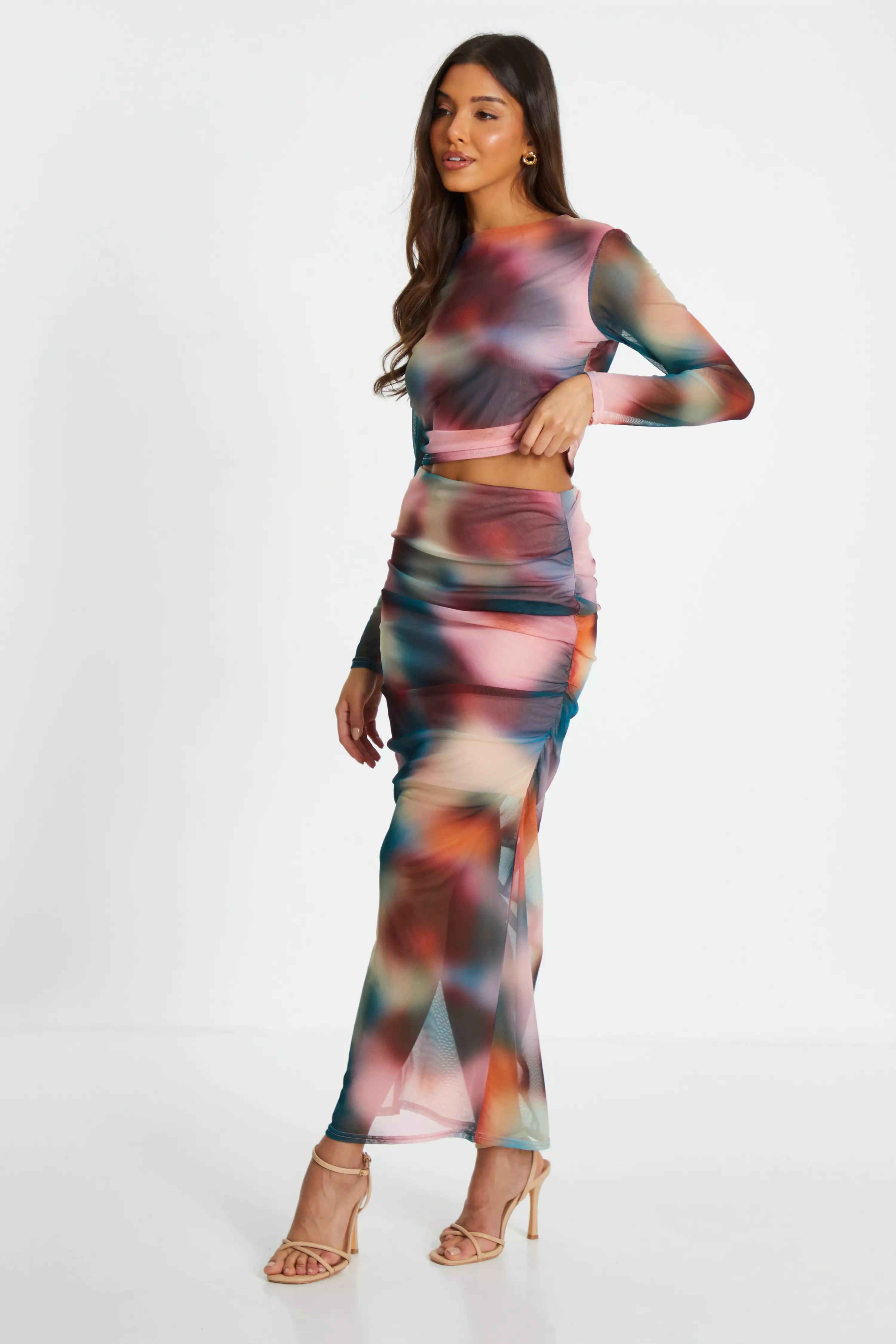 Multicoloured Ombre Mesh Midaxi Skirt