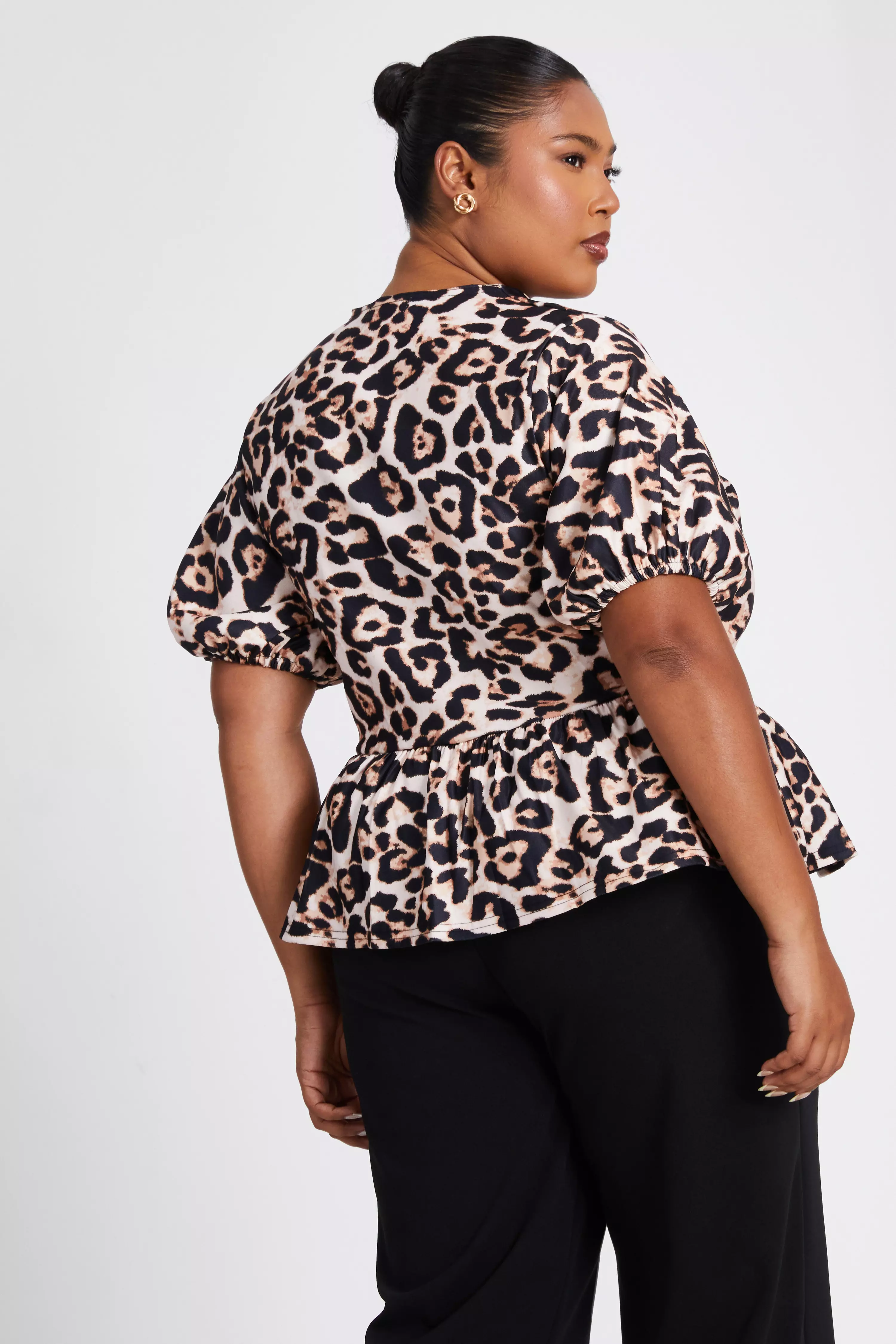 Curve Brown Leopard Print Tie Top