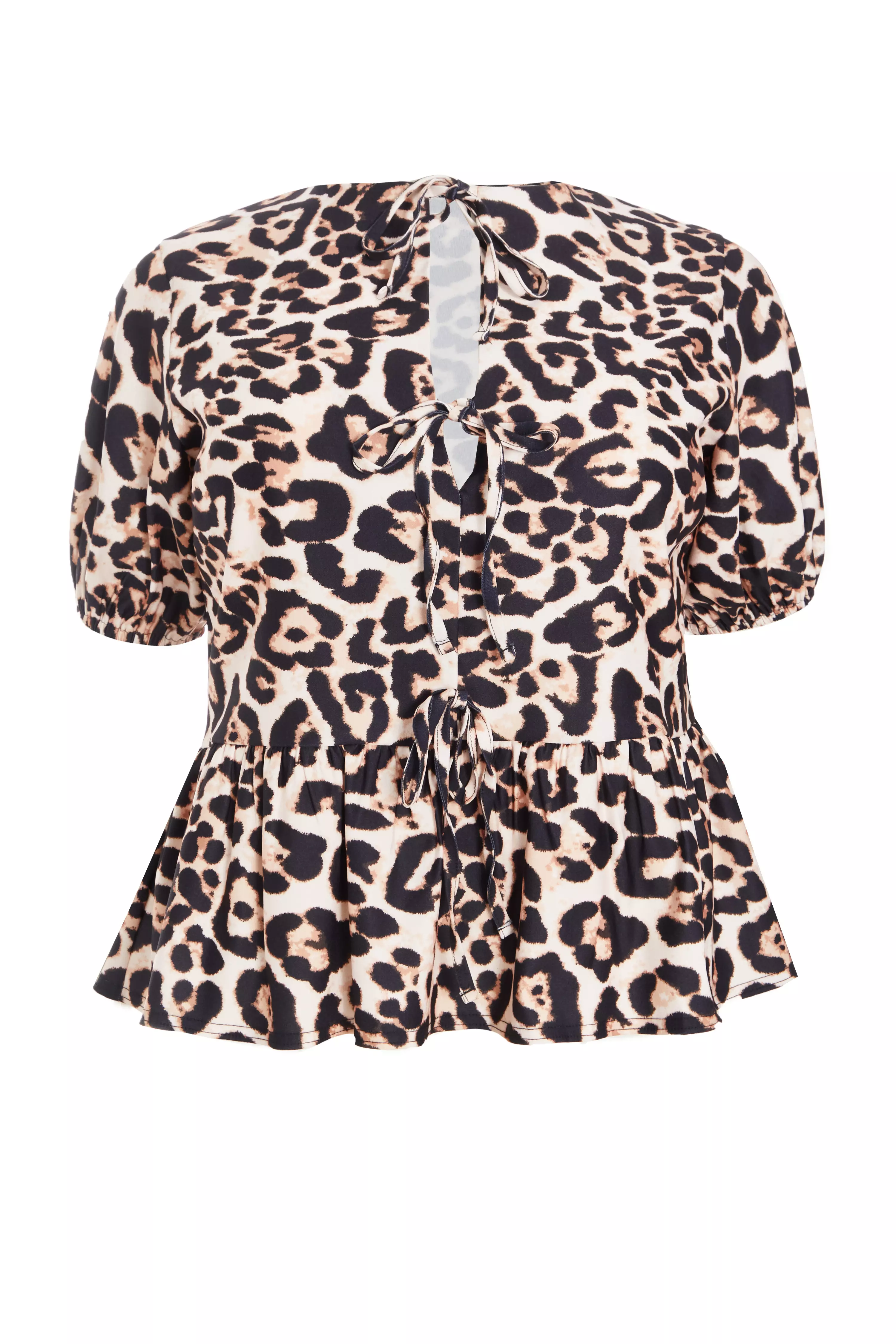 Curve Brown Leopard Print Tie Top