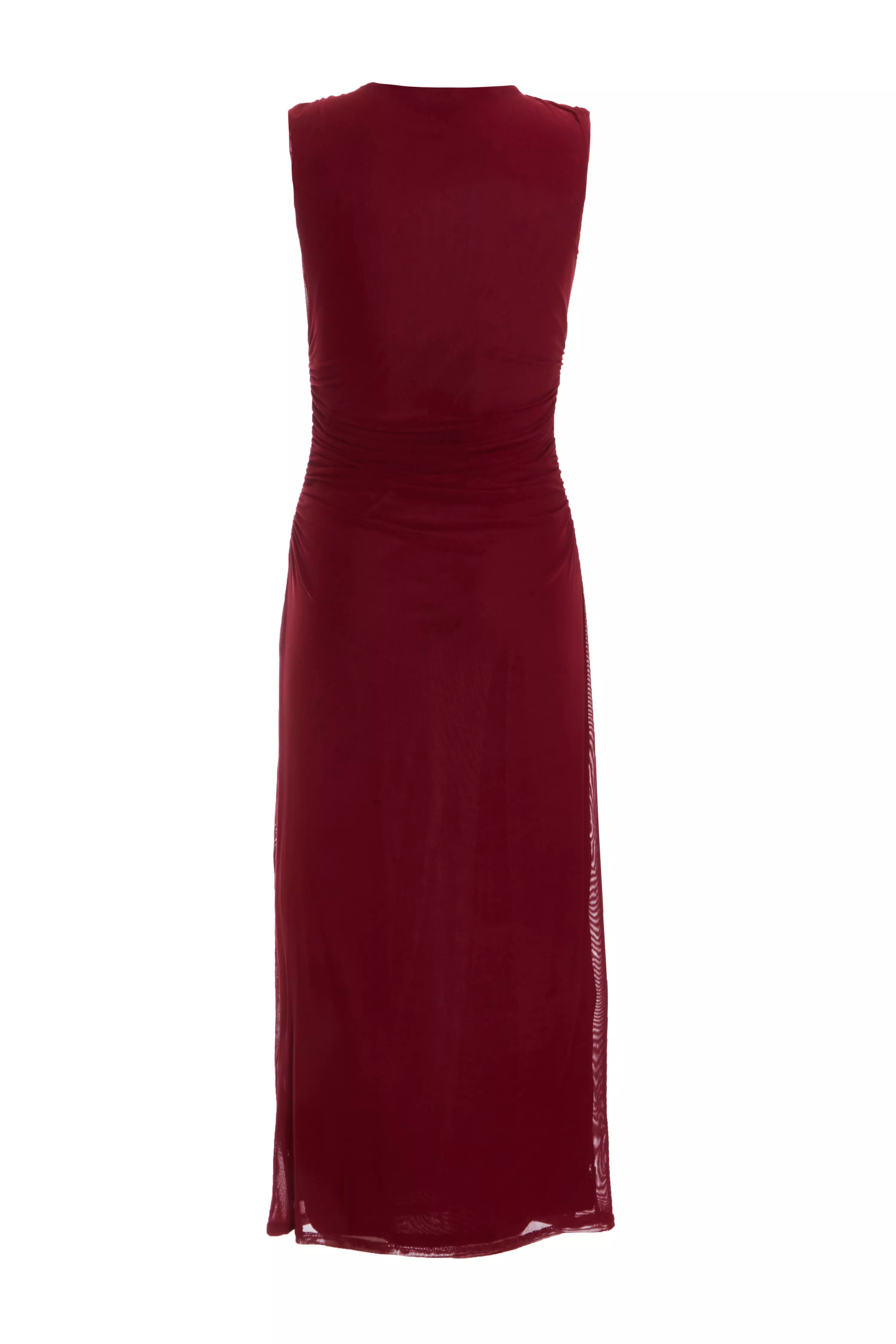 Petite Dark Red Mesh Ruched Midaxi Dress