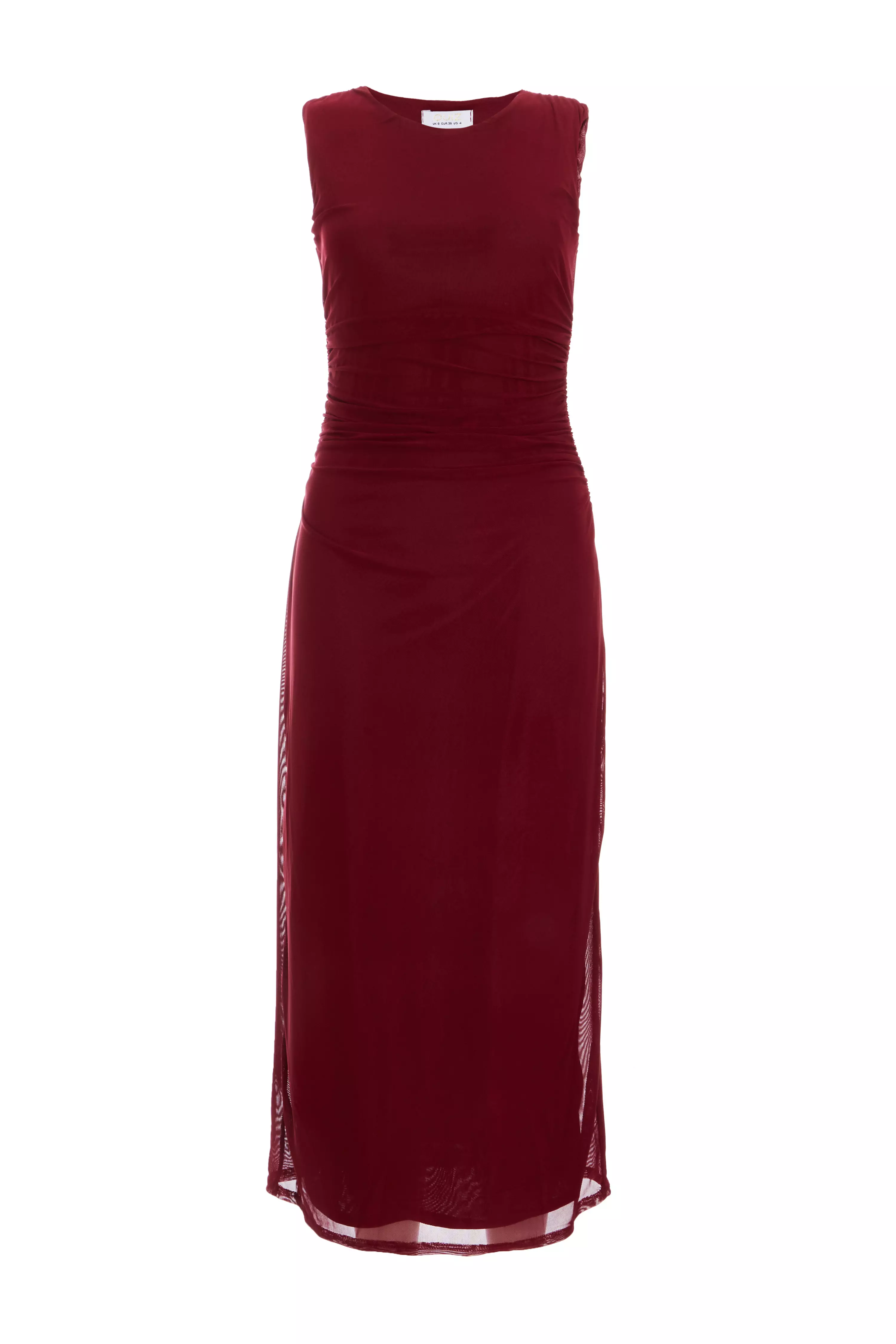 Petite Dark Red Mesh Ruched Midaxi Dress