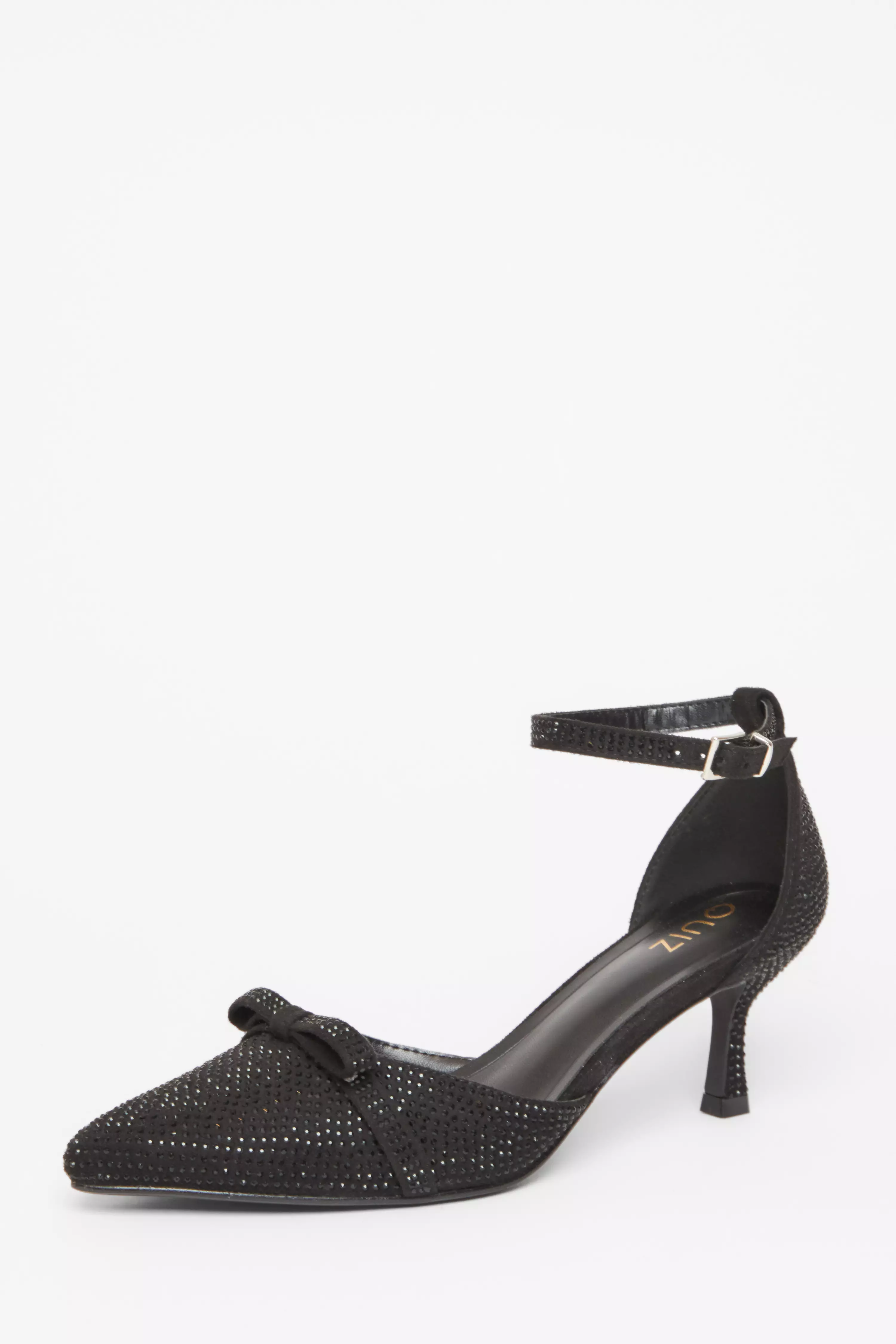 Black Diamante Low Court Heels