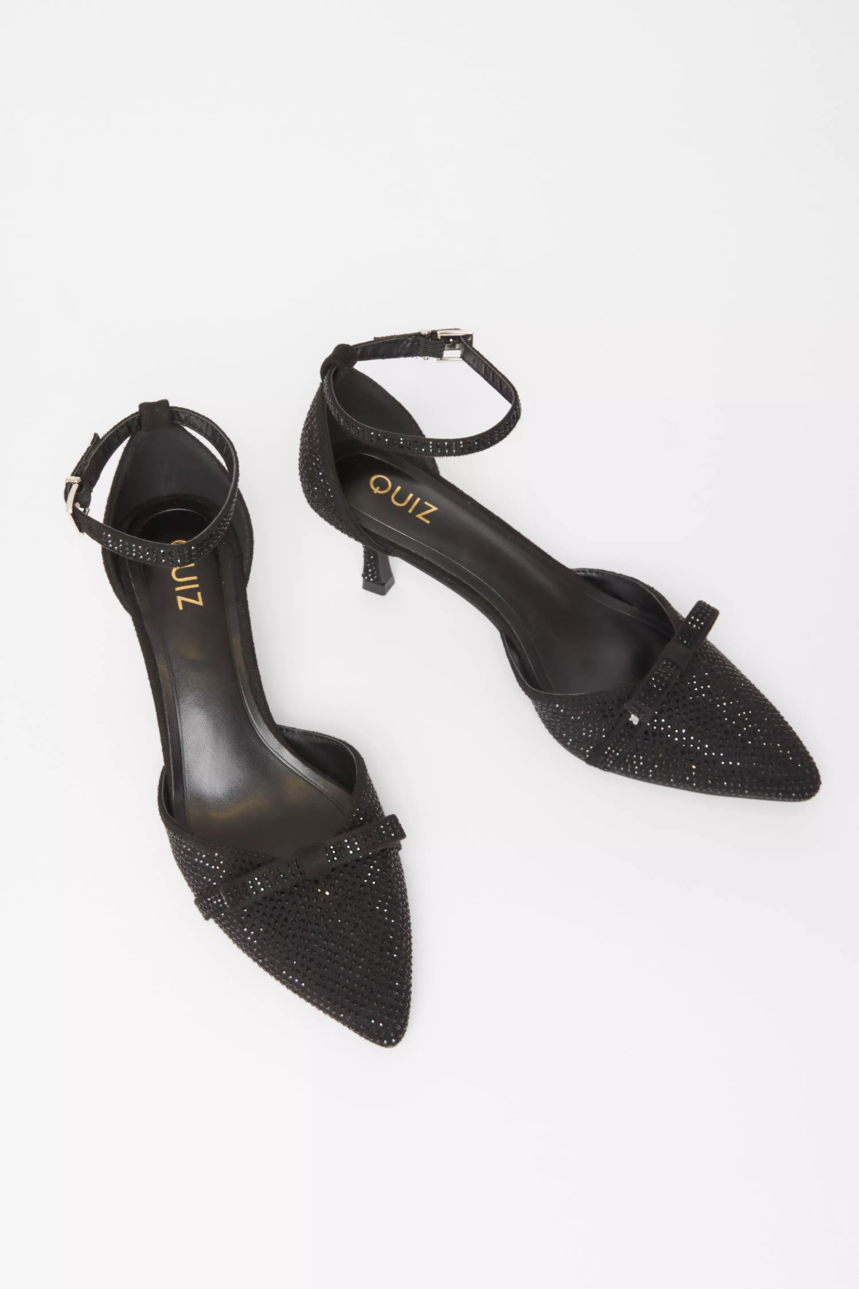 Black Diamante Low Court Heels