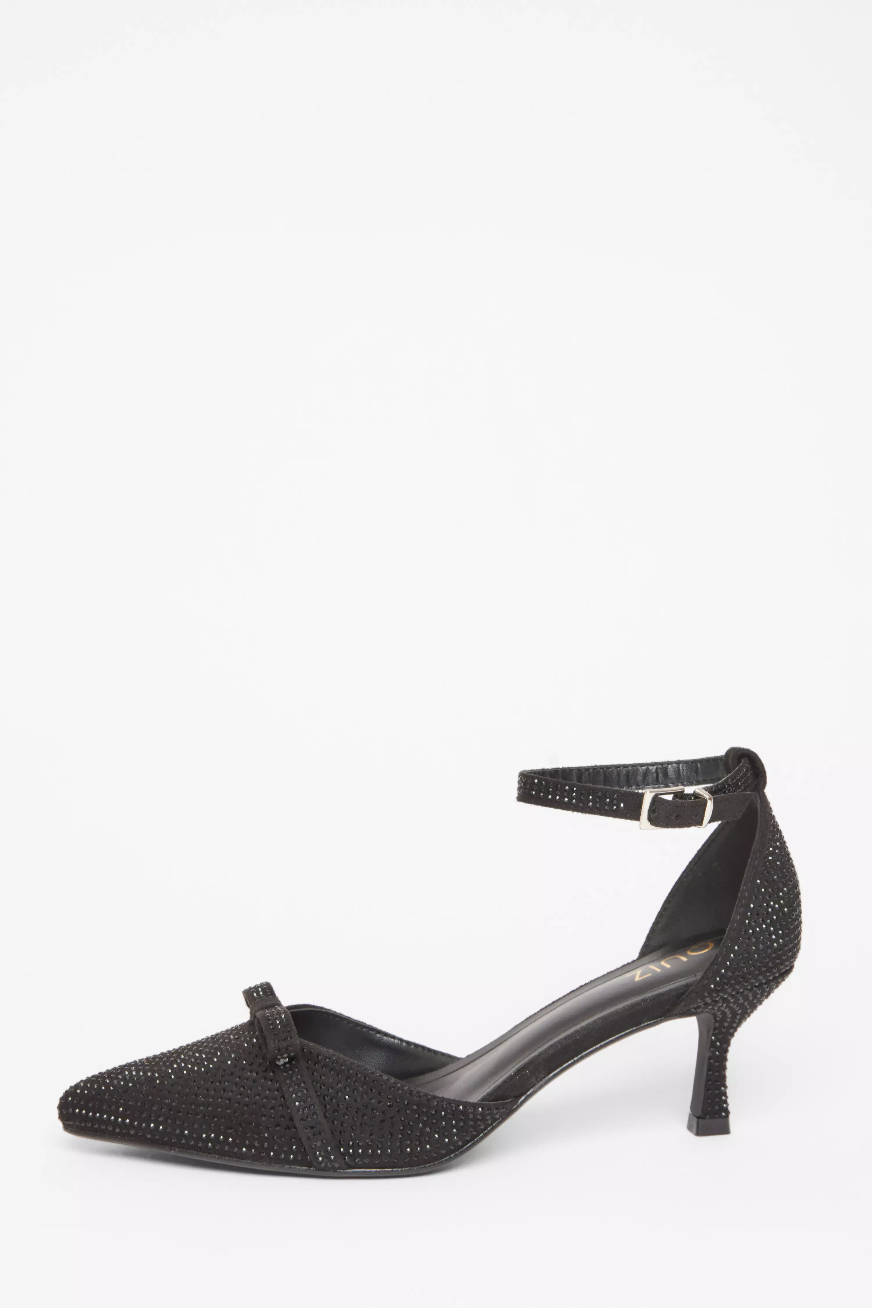 Black Diamante Low Court Heels