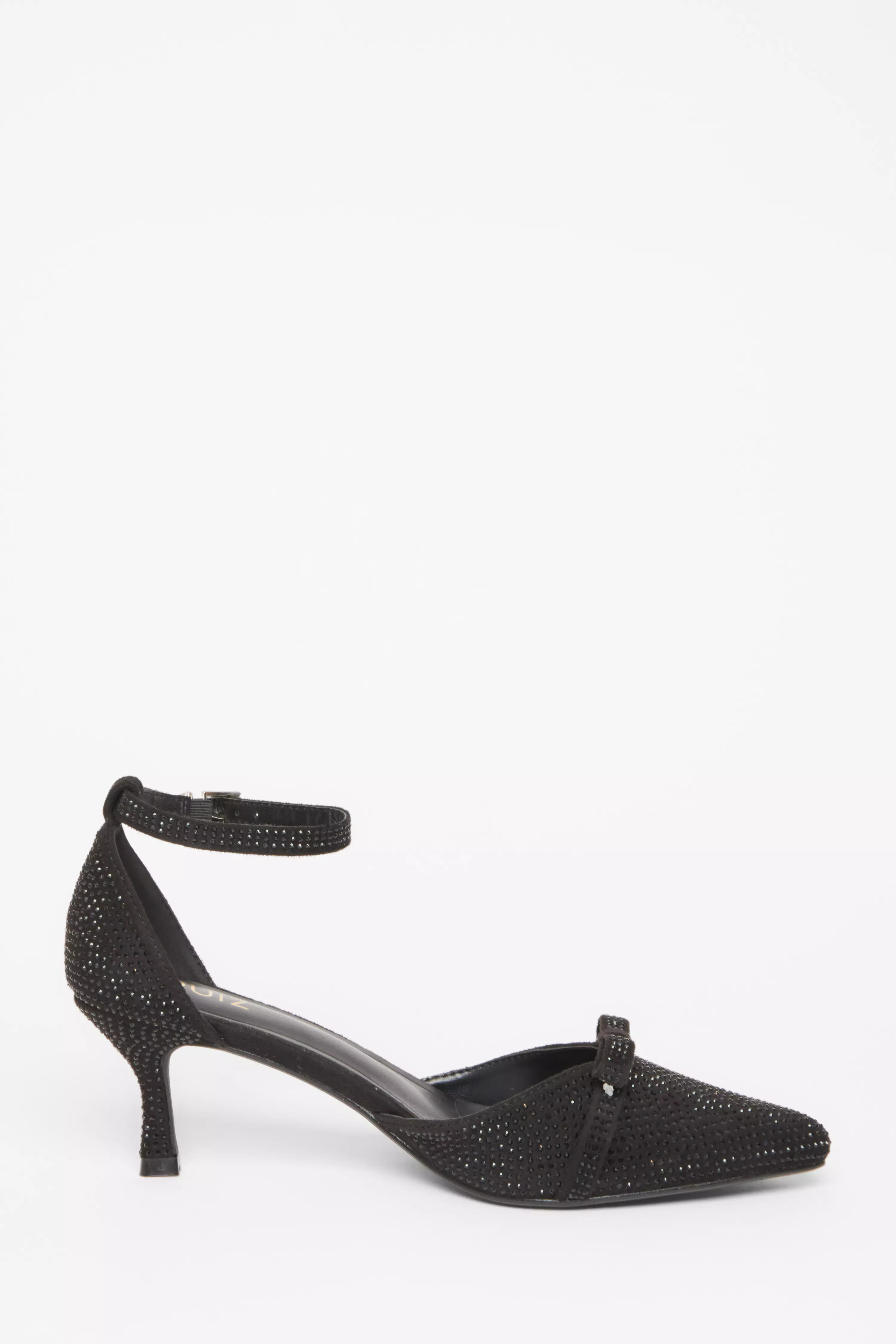 Black Diamante Low Court Heels