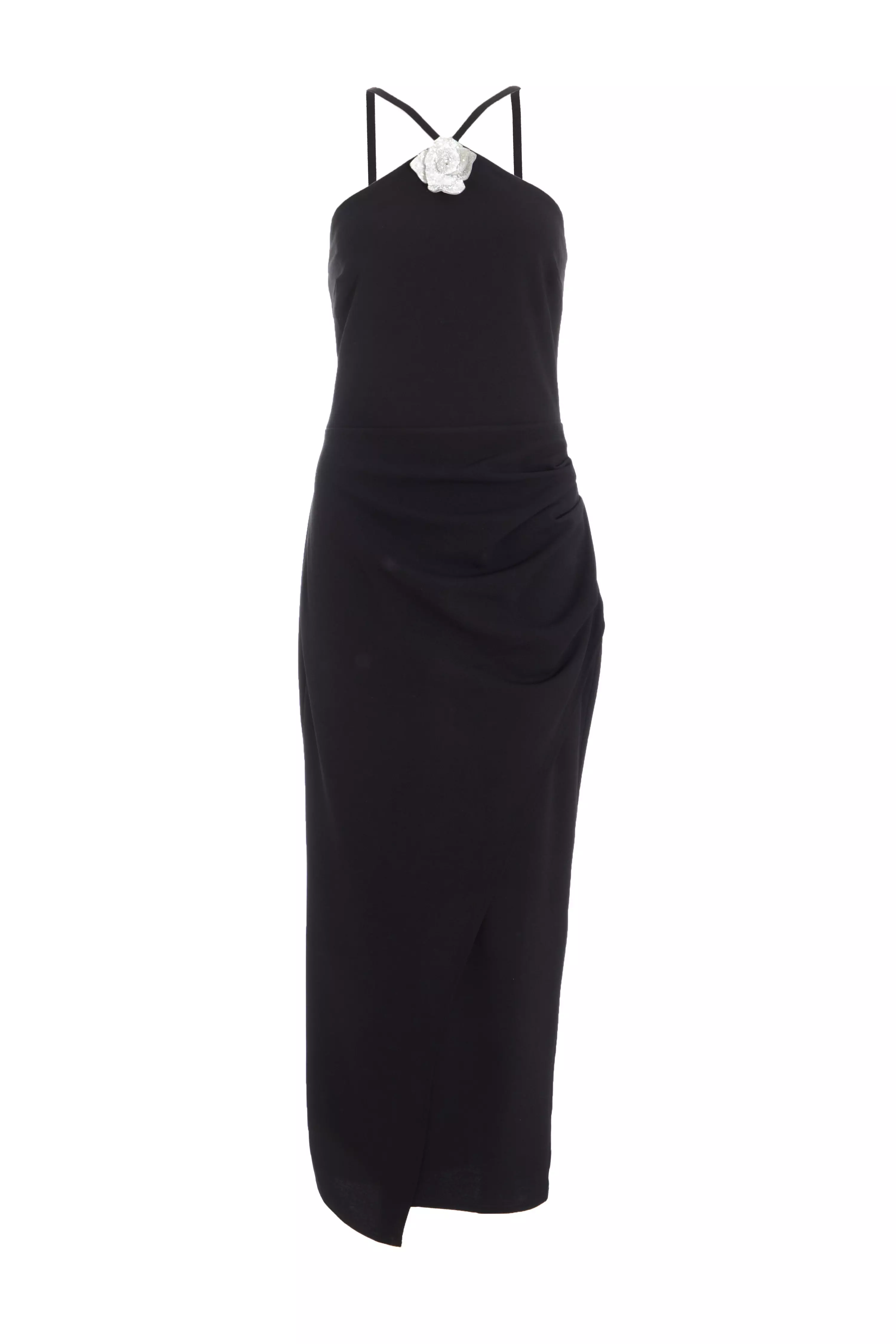 Black Diamante Corsage Midi Dress