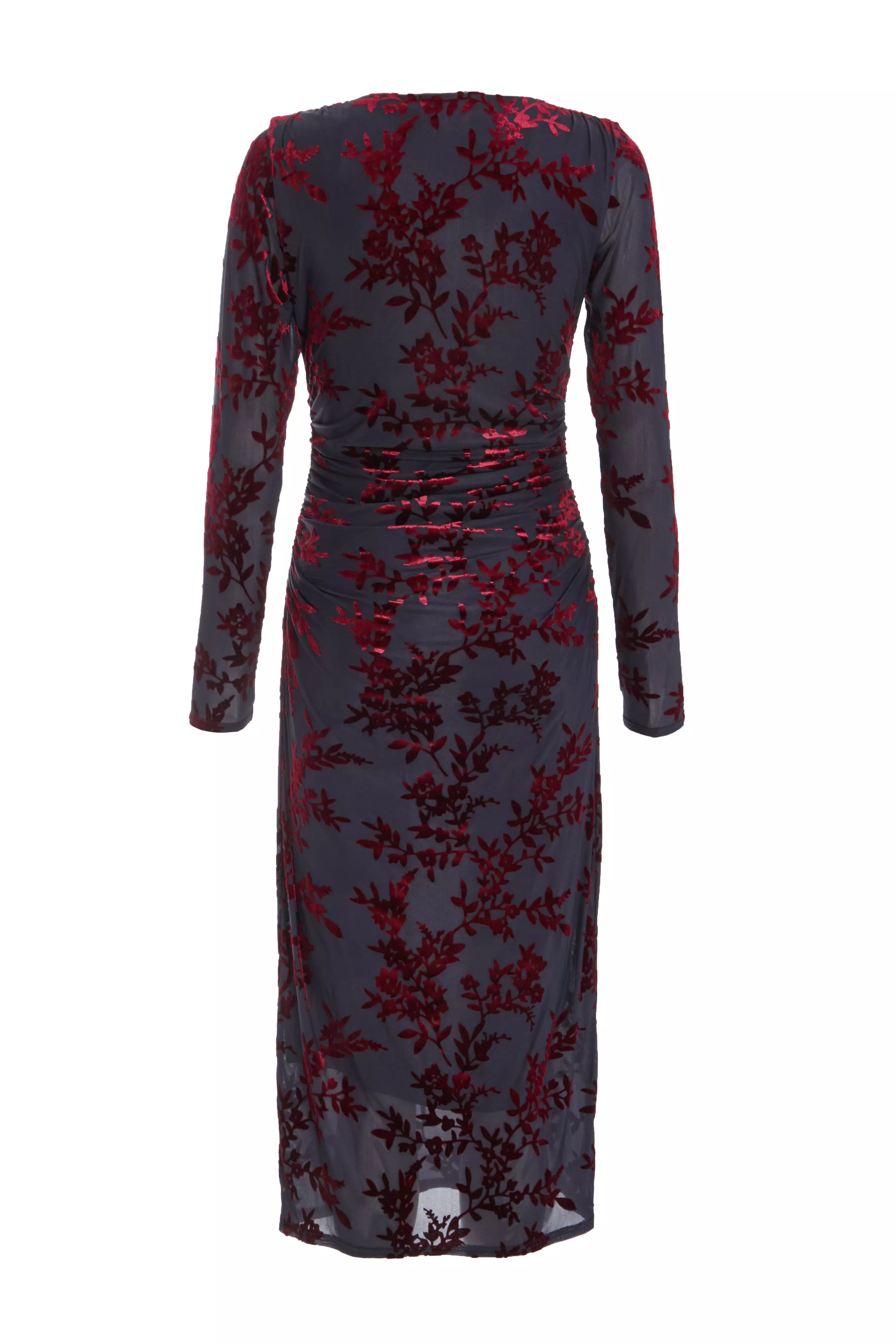 Dark Red Floral Midi Dress