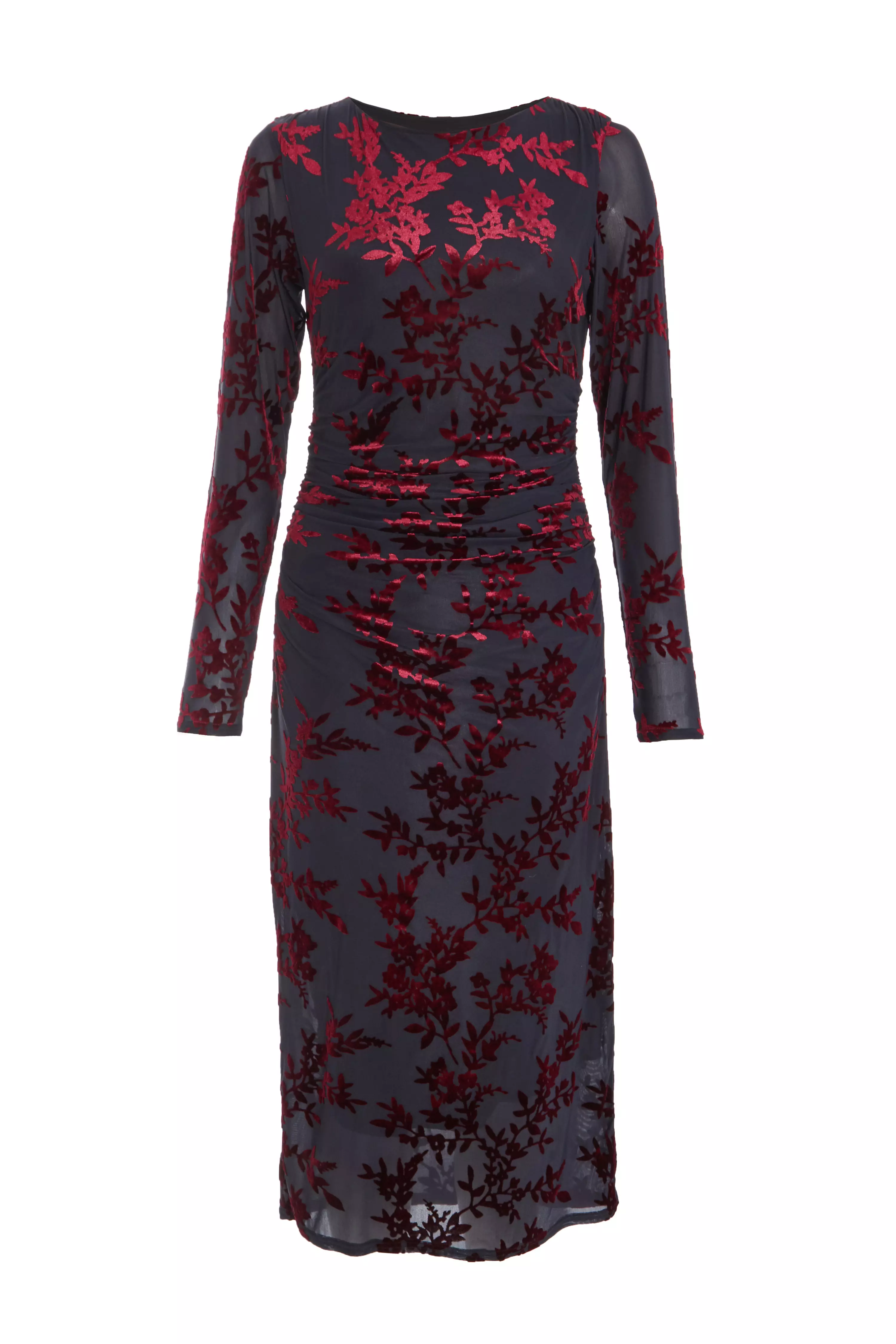 Dark Red Floral Midi Dress